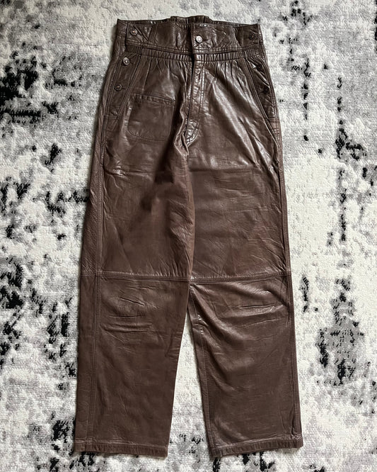 1983 Marithé + François Girbaud Limited 法国手工面料棕色皮裤 (S)
