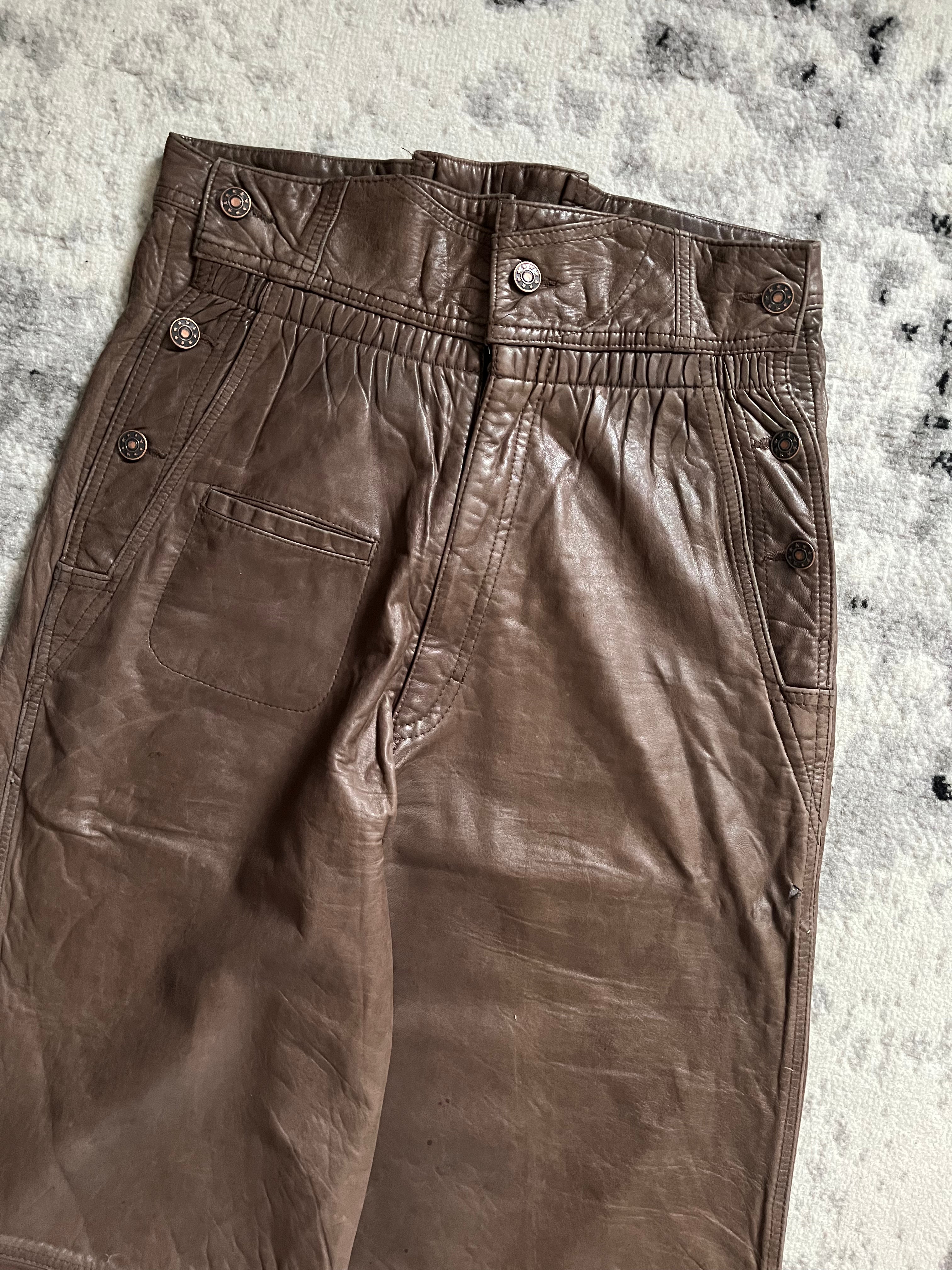 1983 マリテ + フランソワ ジルボー限定 フランス職人の生地 ブラウン レザー パンツ (S)