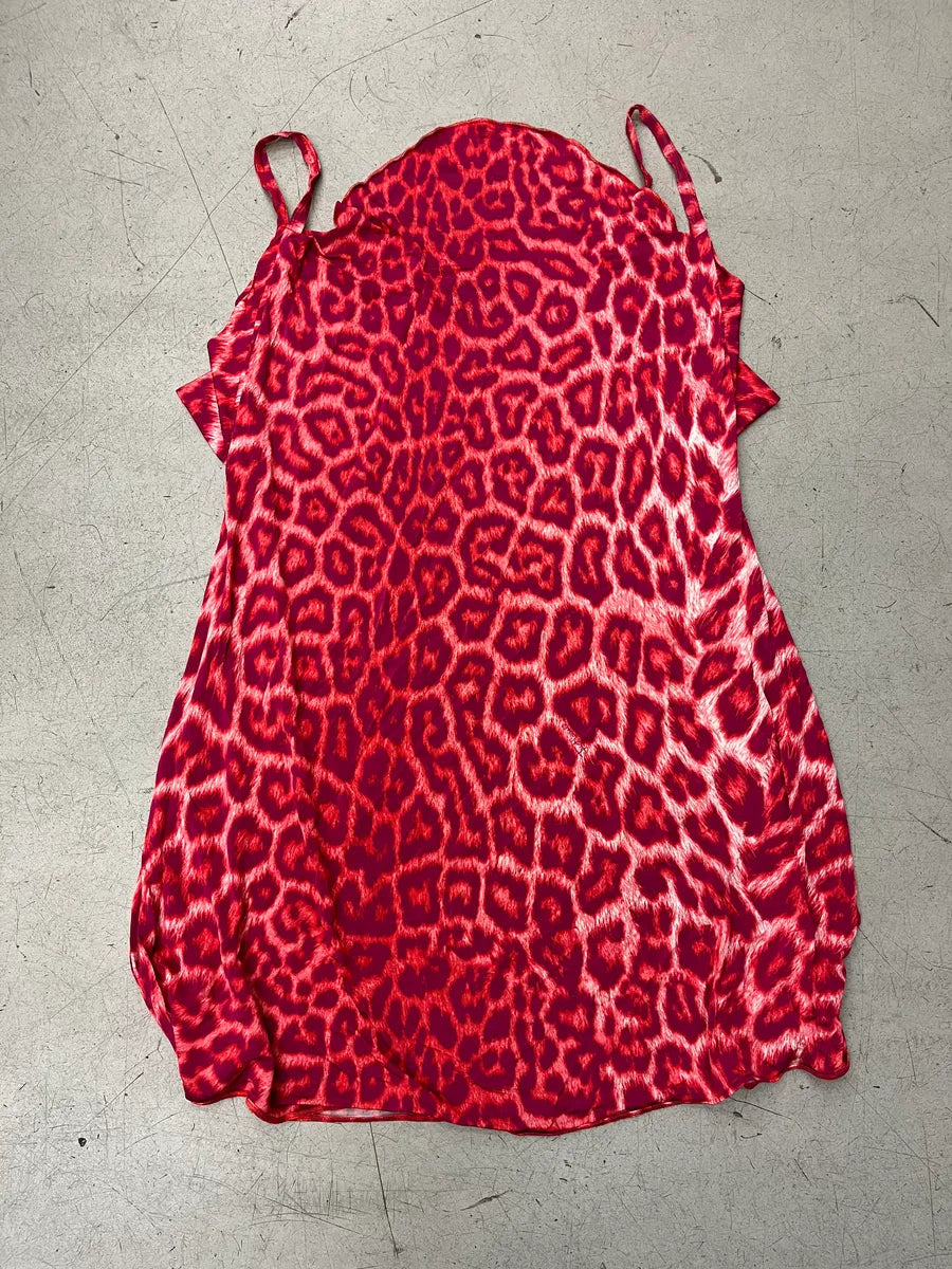 SS2009 Cavalli Red Pink Leopard Print Draped Camisole Dress UcqShAyg 4