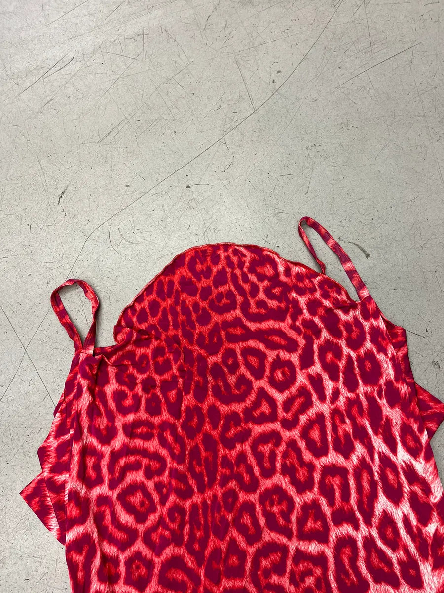 SS2009 Cavalli Red Pink Leopard Print Draped Camisole Dress UcqShAyg 7