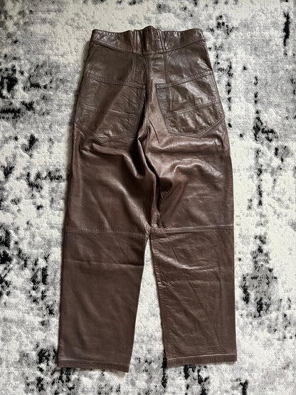 1983 Marithé + François Girbaud Limited French Artisanal Fabric Brown Leather Pants (S)