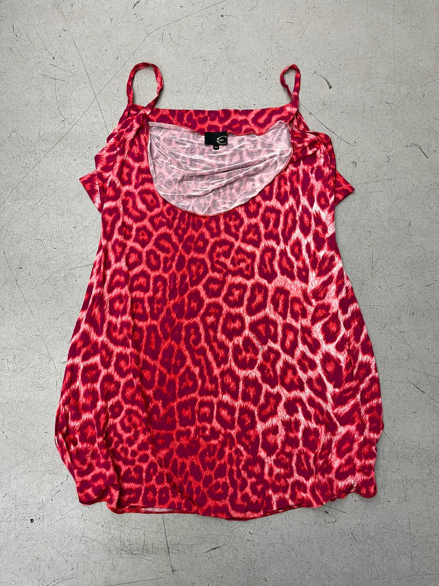SS2009 Cavalli Red Pink Leopard Print Draped Camisole Dress UcqShAyg 2