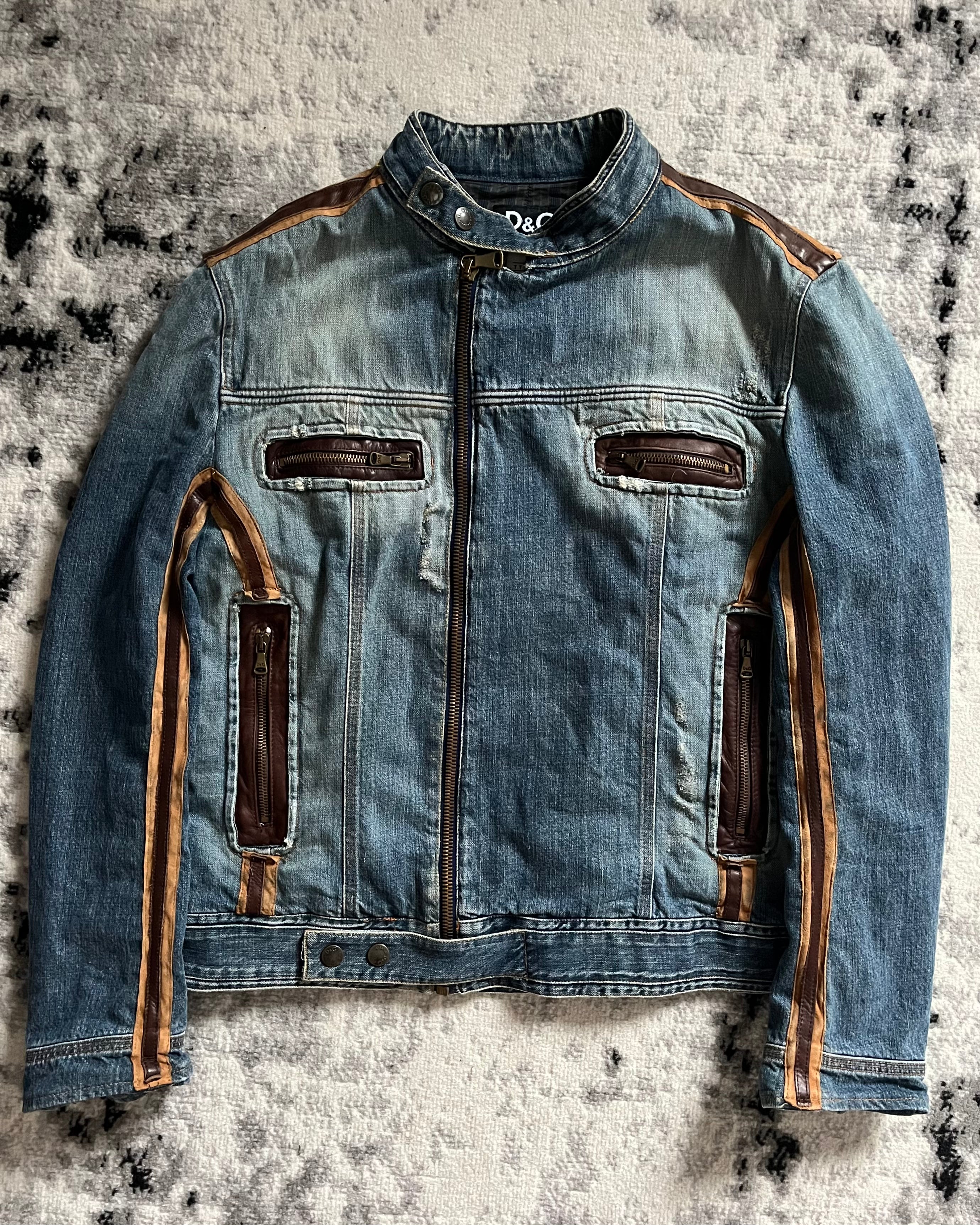 2005AW ドルチェ&amp;ガッバーナ カフェ デニムレザージャケット(M/L)