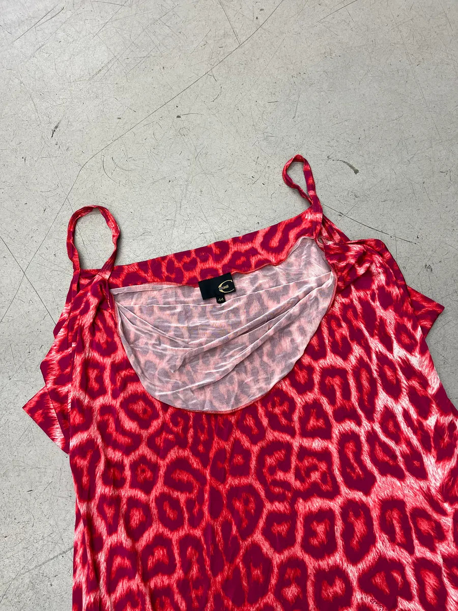 SS2009 Cavalli Red Pink Leopard Print Draped Camisole Dress UcqShAyg 6