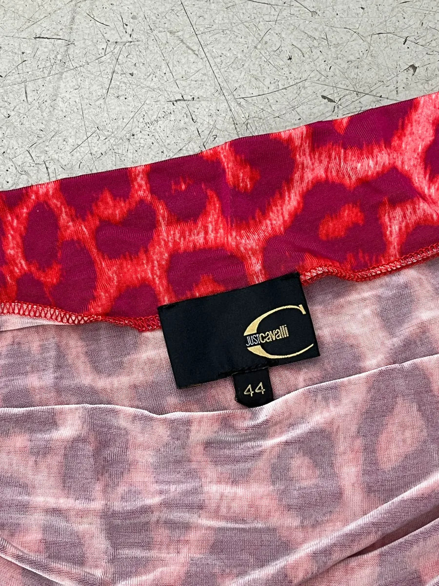 SS2009 Cavalli Red Pink Leopard Print Draped Camisole Dress UcqShAyg 11