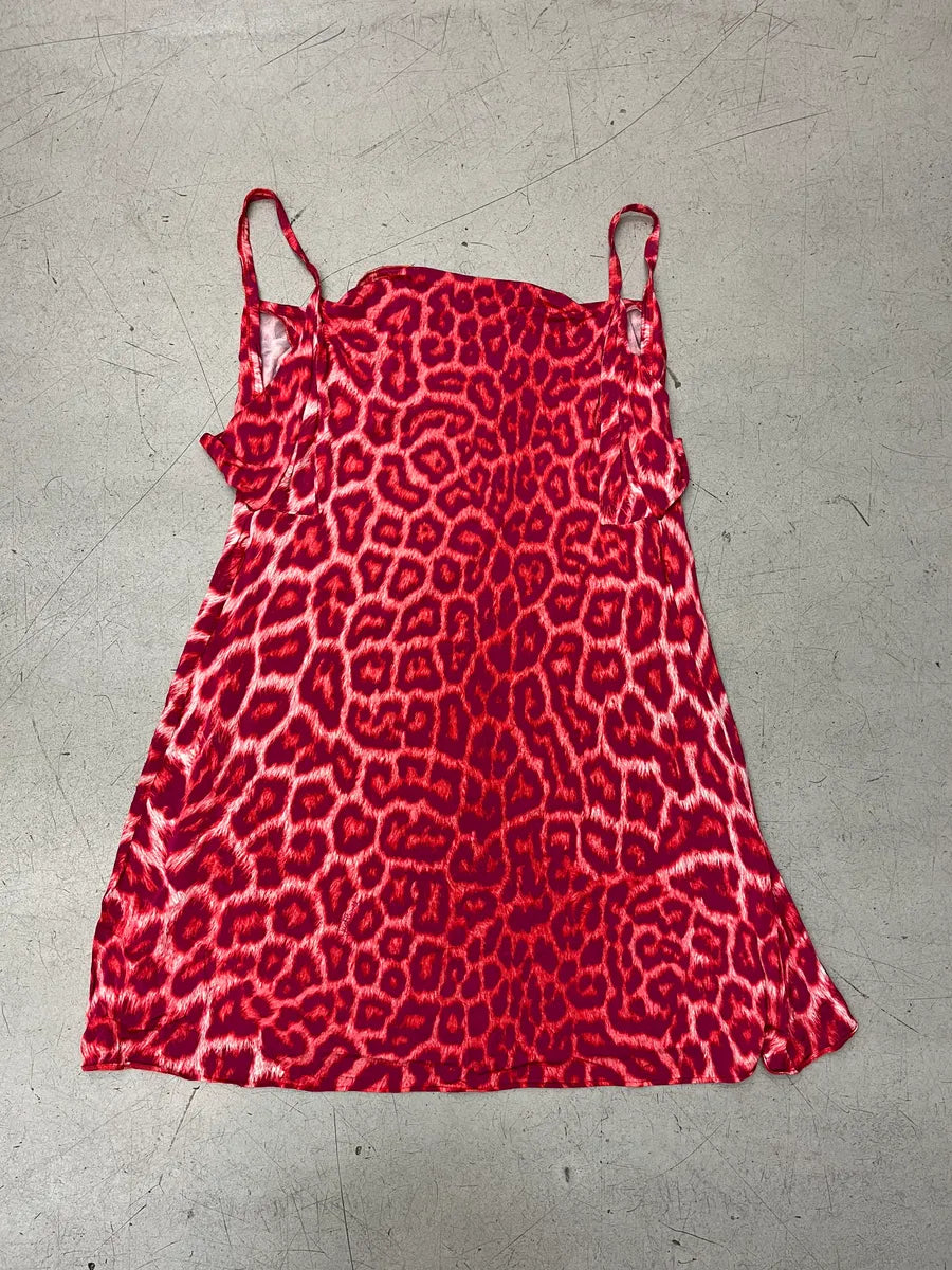 SS2009 Cavalli Red Pink Leopard Print Draped Camisole Dress UcqShAyg 3