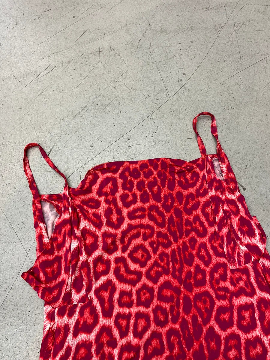 SS2009 Cavalli Red Pink Leopard Print Draped Camisole Dress UcqShAyg 5