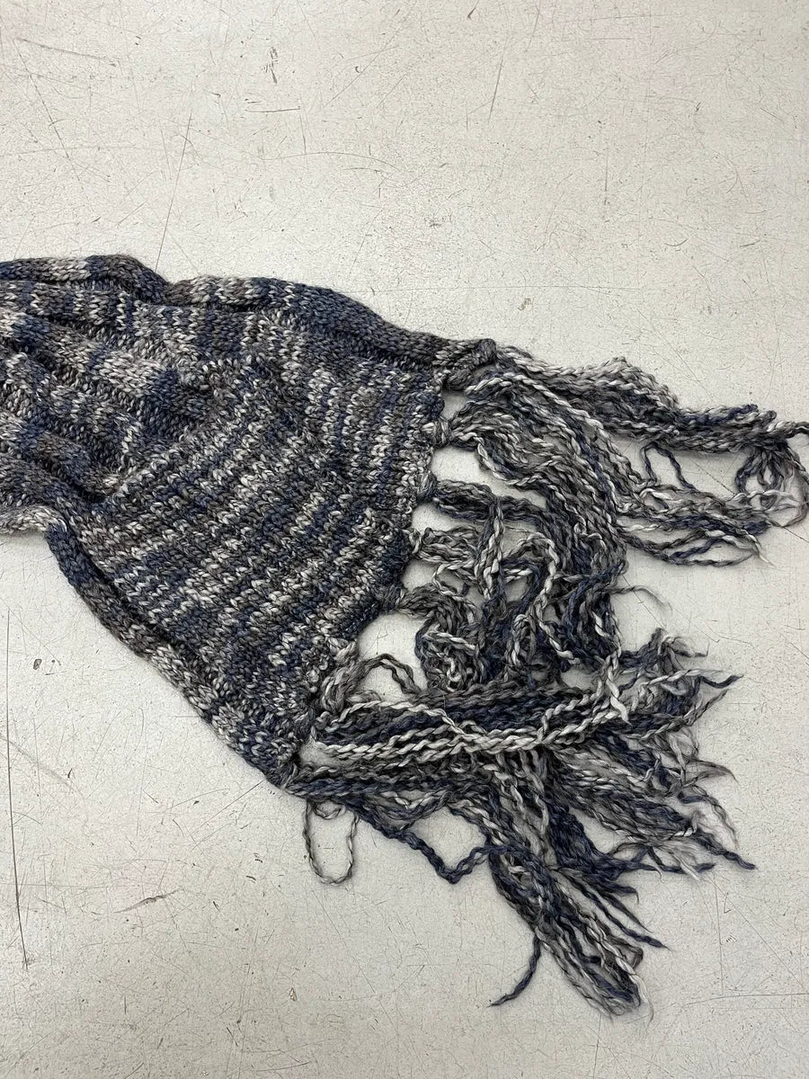 Galliano Charcoal Wool Fringe Knit Scarf FazoVPE 5
