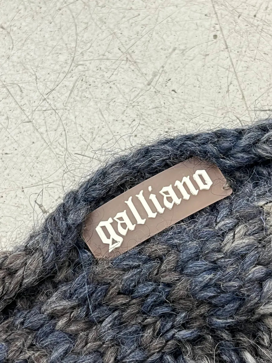Galliano Charcoal Wool Fringe Knit Scarf FazoVPE 6
