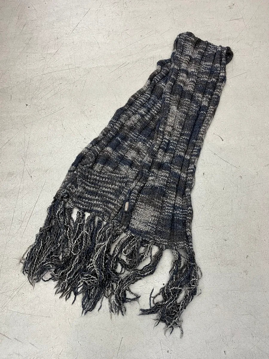 Galliano Charcoal Wool Fringe Knit Scarf FazoVPE 2