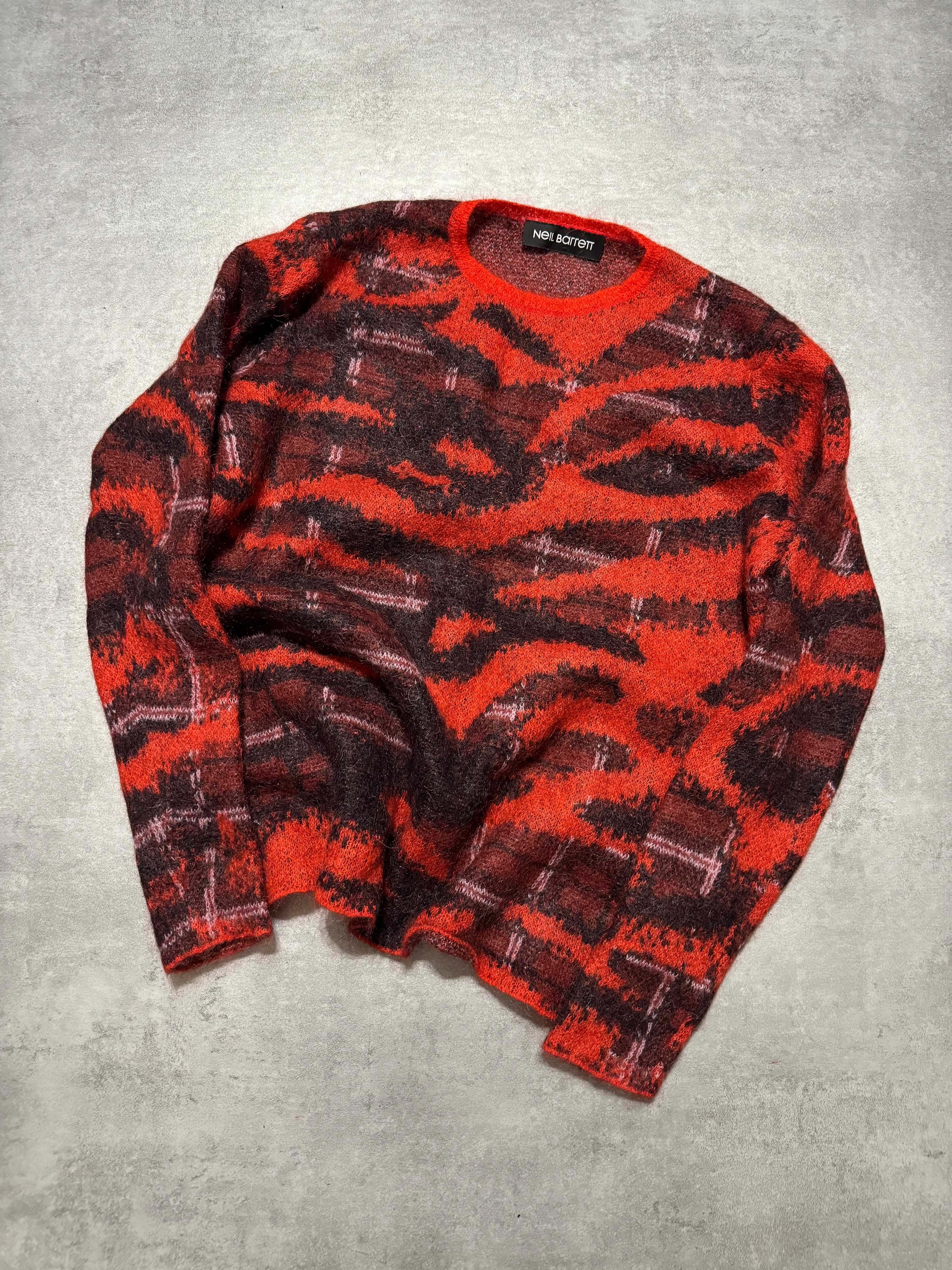 FW2019 Neil Barrett Red Avant-Garde Mohair Sweater (M)