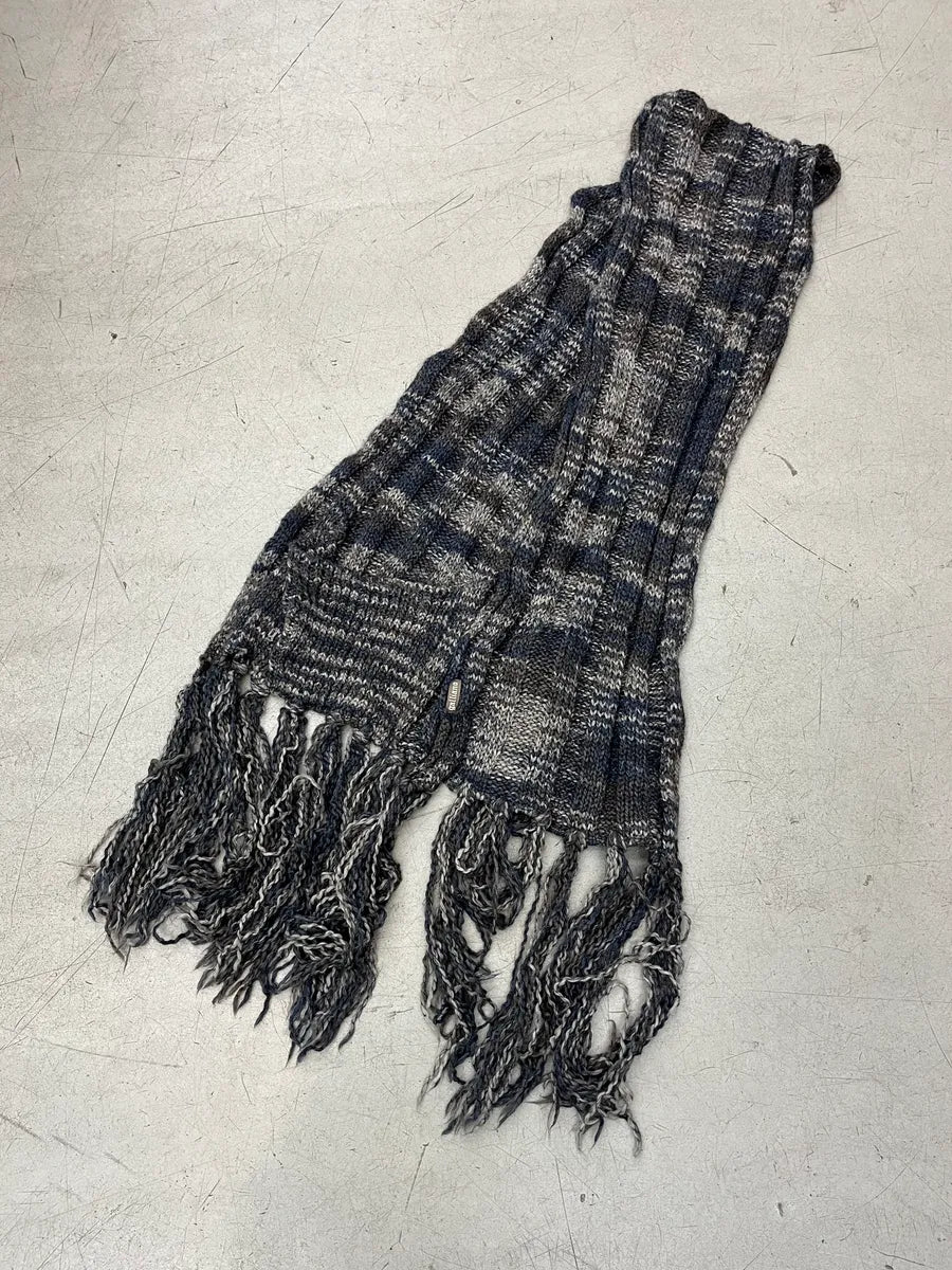Galliano Charcoal Wool Fringe Knit Scarf FazoVPE 3