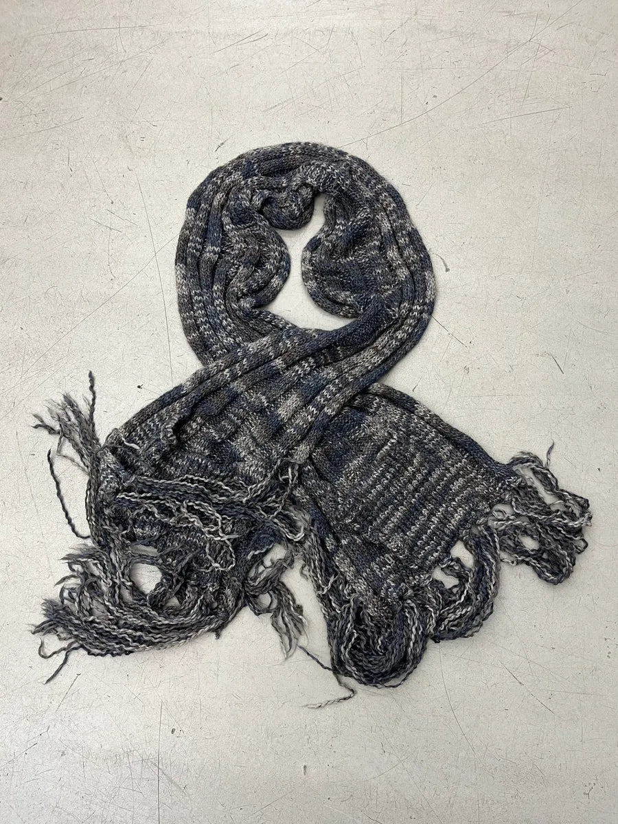 Galliano Charcoal Wool Fringe Knit Scarf FazoVPE 1