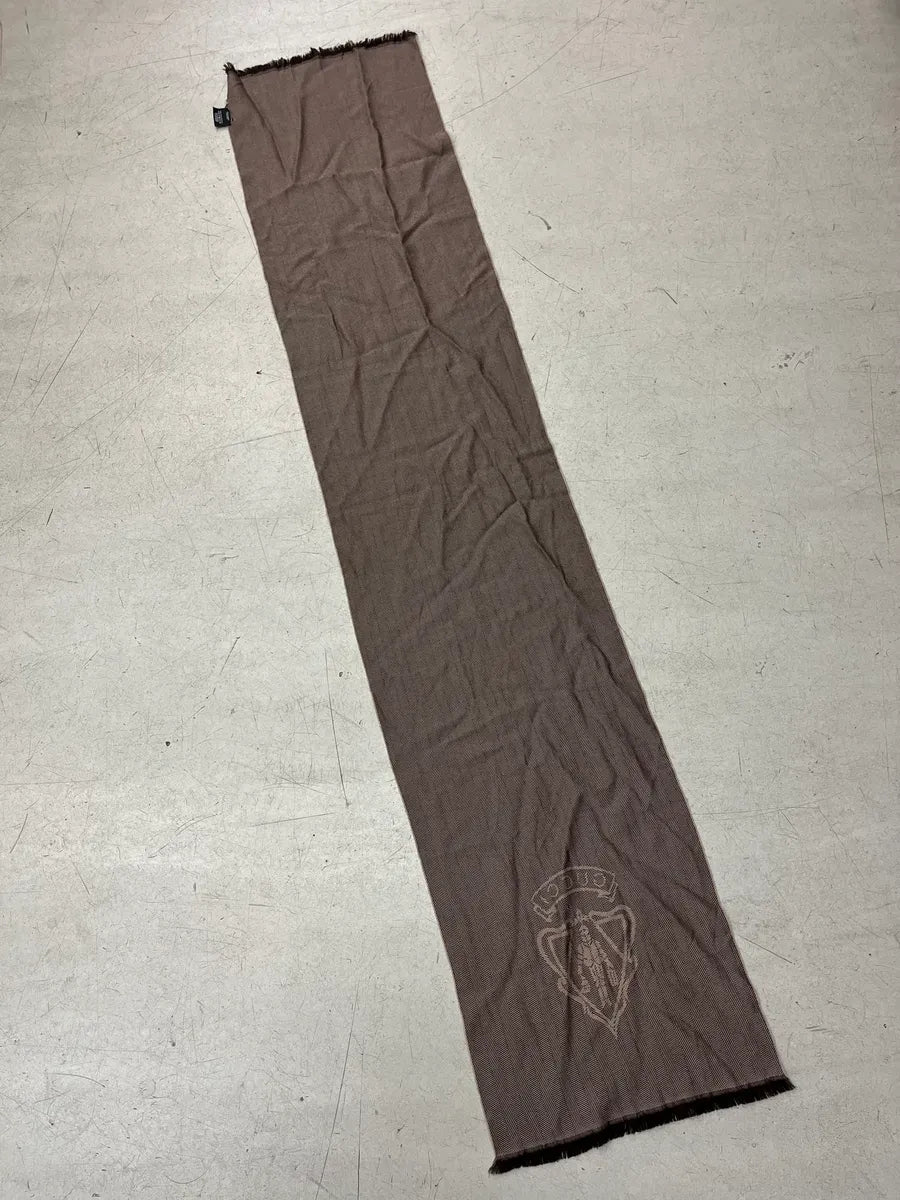 Gucci Taupe Wool Herringbone Logo Scarf XqjJfdU 2