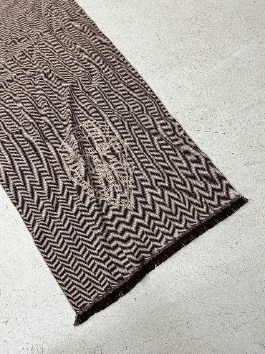 Gucci Taupe Wool Herringbone Logo Scarf XqjJfdU 4