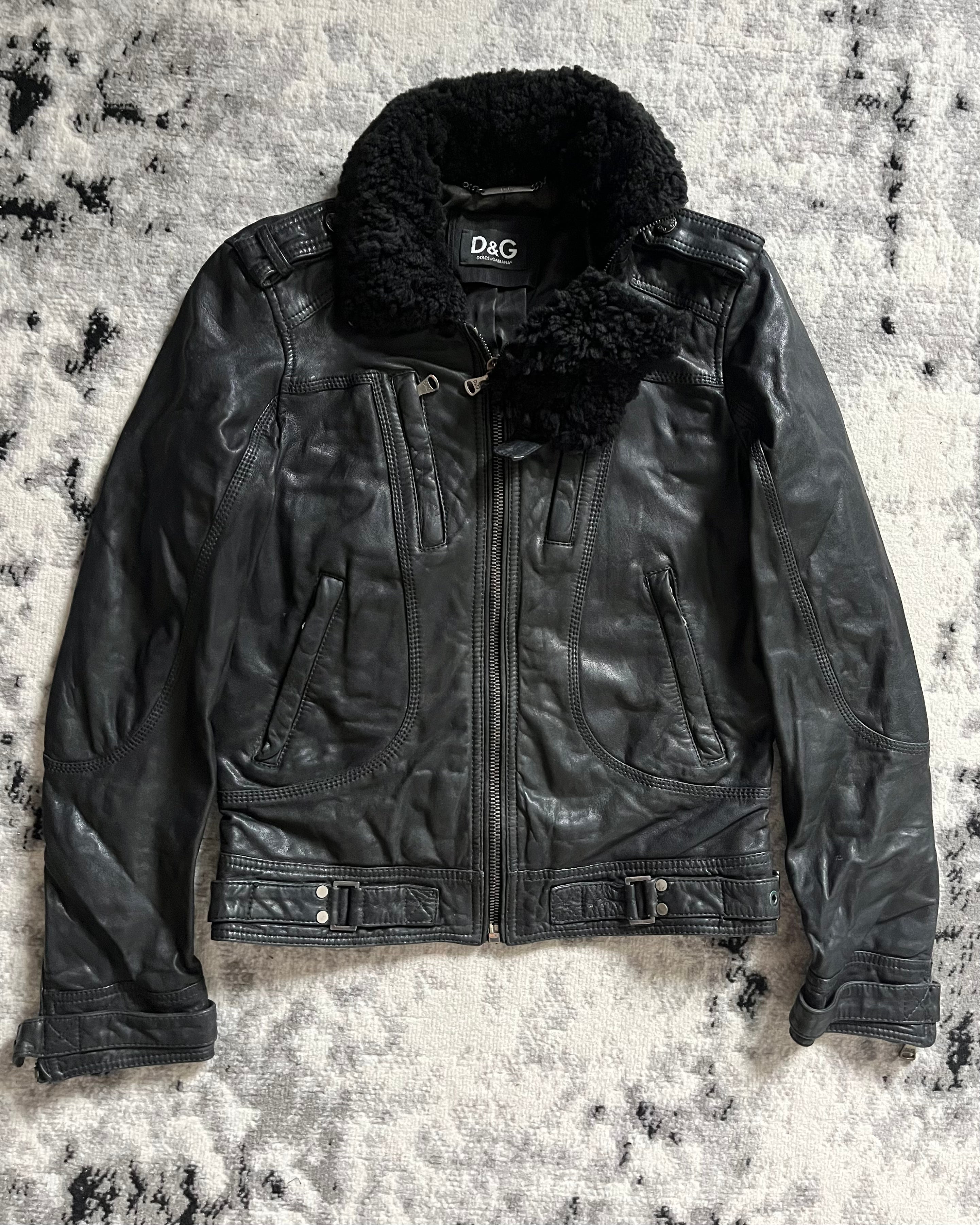 AW1999 Dolce & Gabbana Asymmetrical Colar Leather Jacket (S)