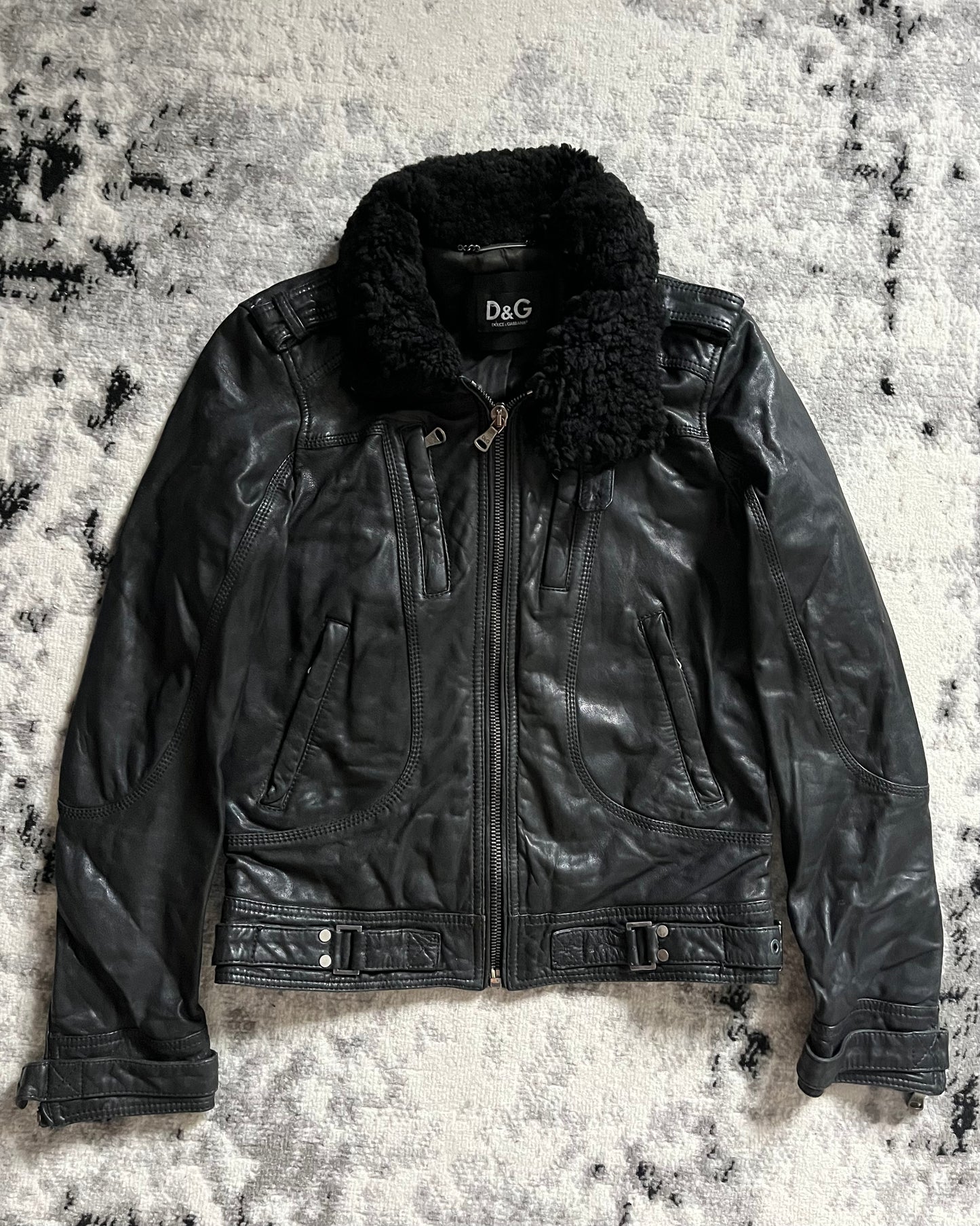 AW1999 Dolce & Gabbana Asymmetrical Colar Leather Jacket (S)