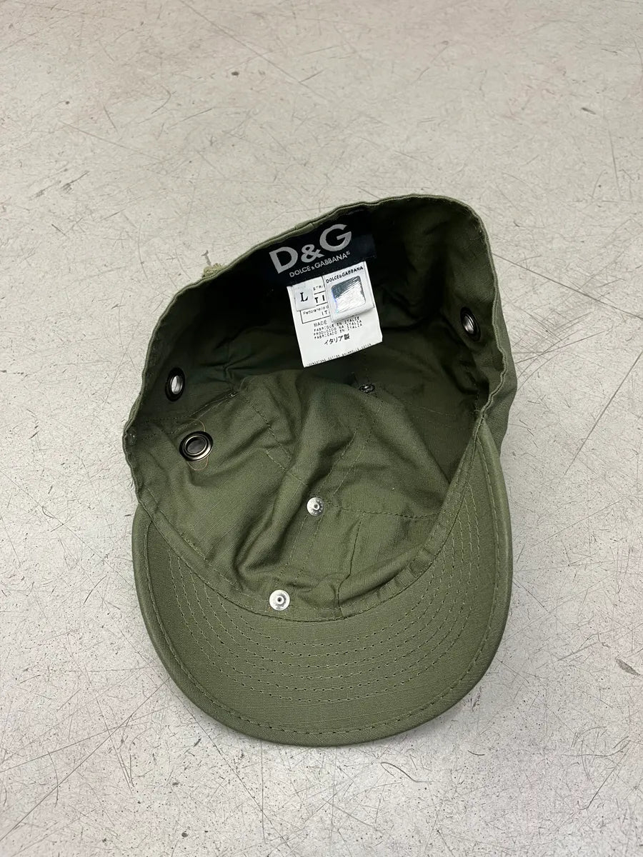 SS2006 Dolce & Gabbana Olive Military Logo Hat rMwmgIj 8