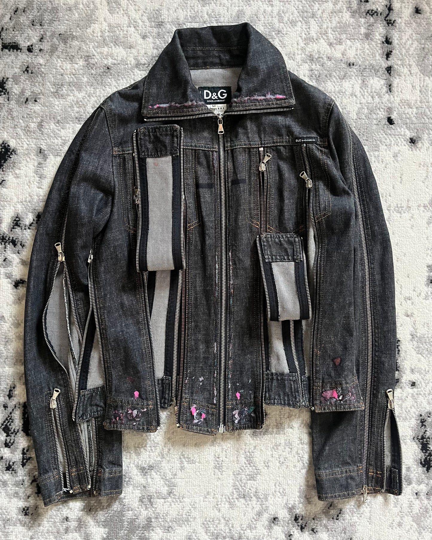 SS2003 Dolce & Gabbana Painted Multi Zip Denim Jacket (M)