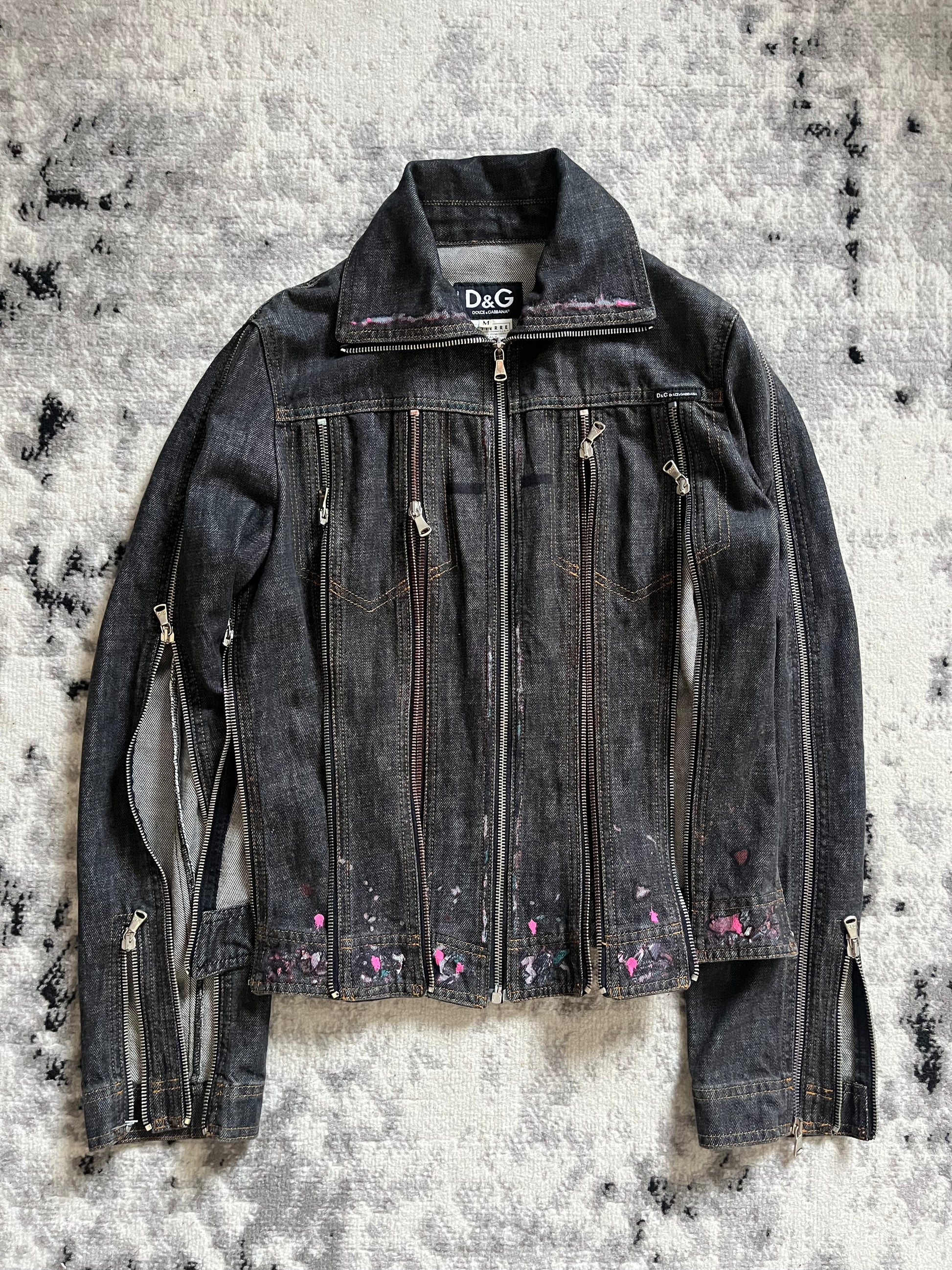 SS2003 Dolce & Gabbana Painted Multi Zip Denim Jacket (M SS2003 Dolce & Gabbana Painted Multi Zip Denim Jacket (M
