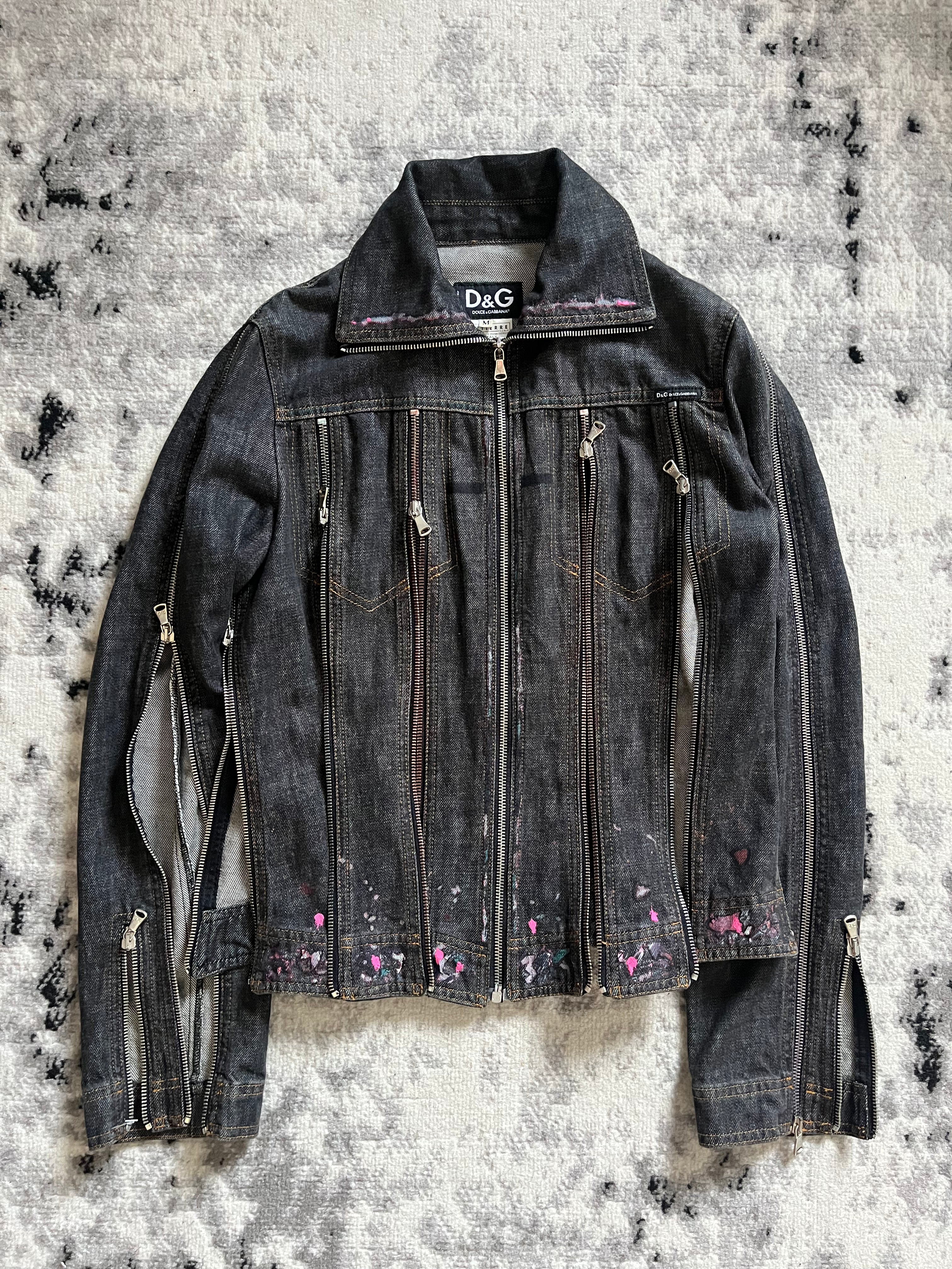 SS2003 Dolce & Gabbana Painted Multi Zip Denim Jacket (M)