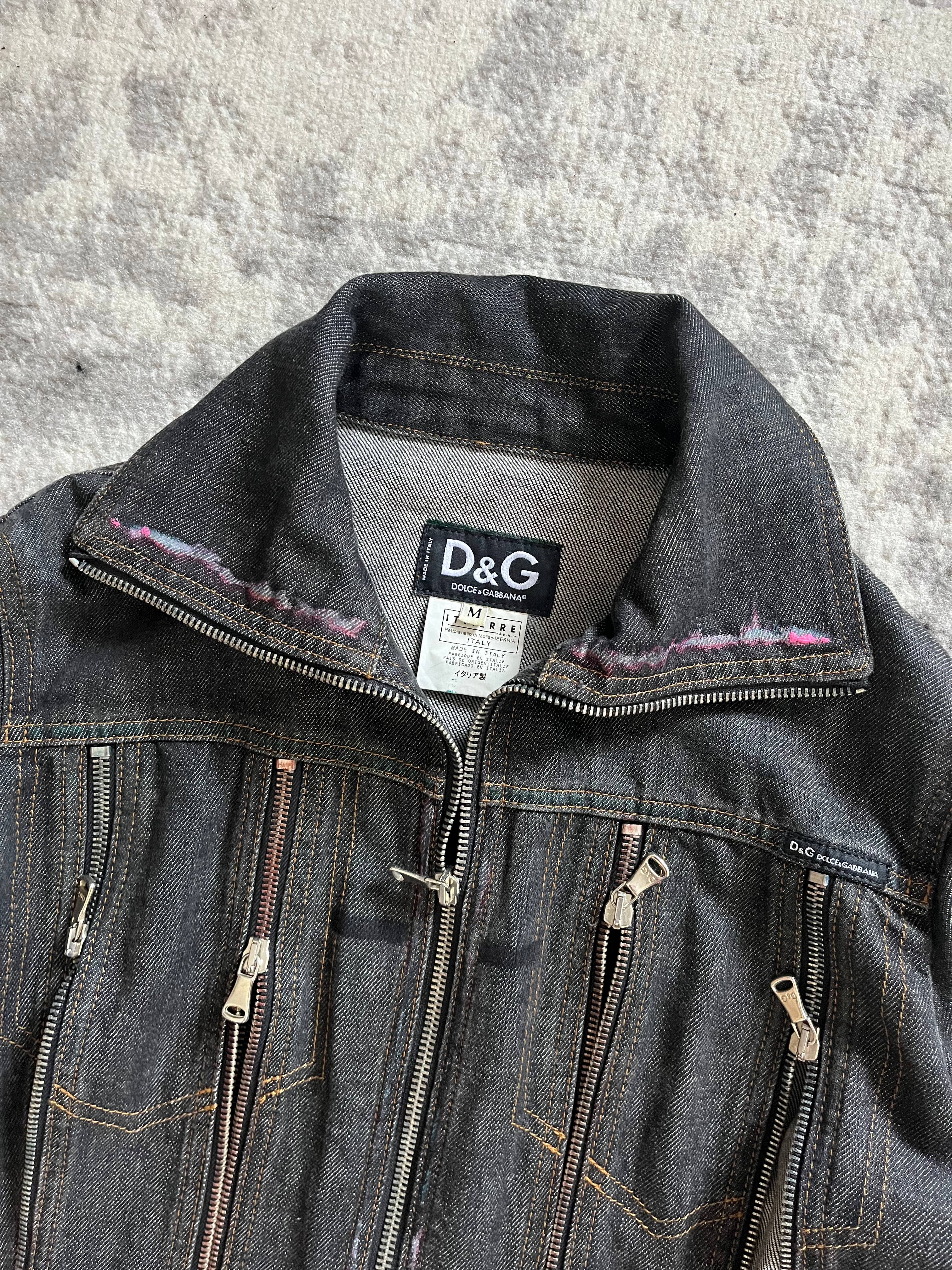SS2003 Dolce & Gabbana Painted Multi Zip Denim Jacket (M)