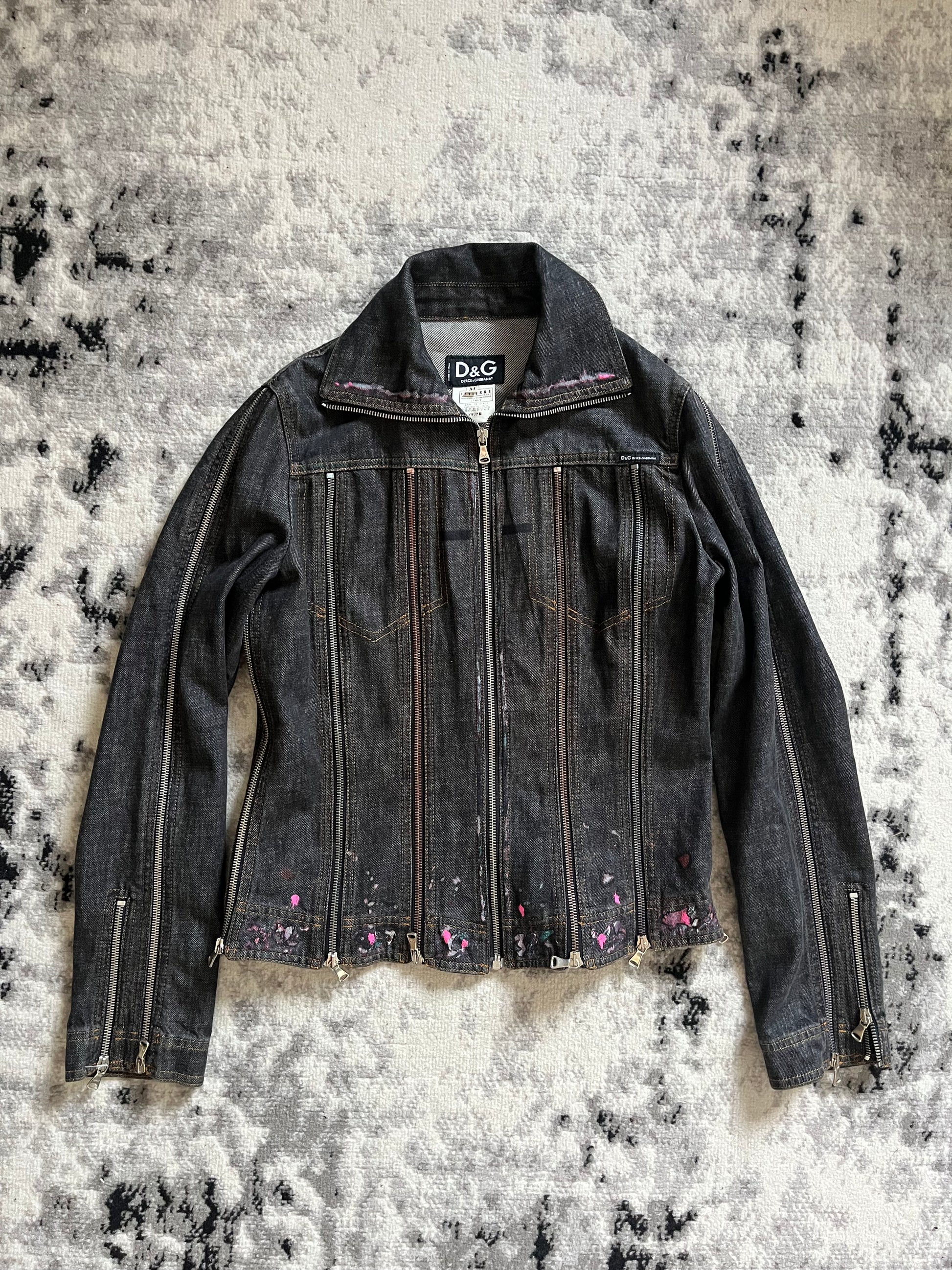 SS2003 Dolce & Gabbana Painted Multi Zip Denim Jacket (M) – Dolce