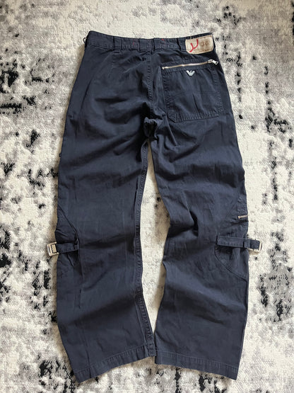 00s Armani Navy Bondage Cargo Pants (M)