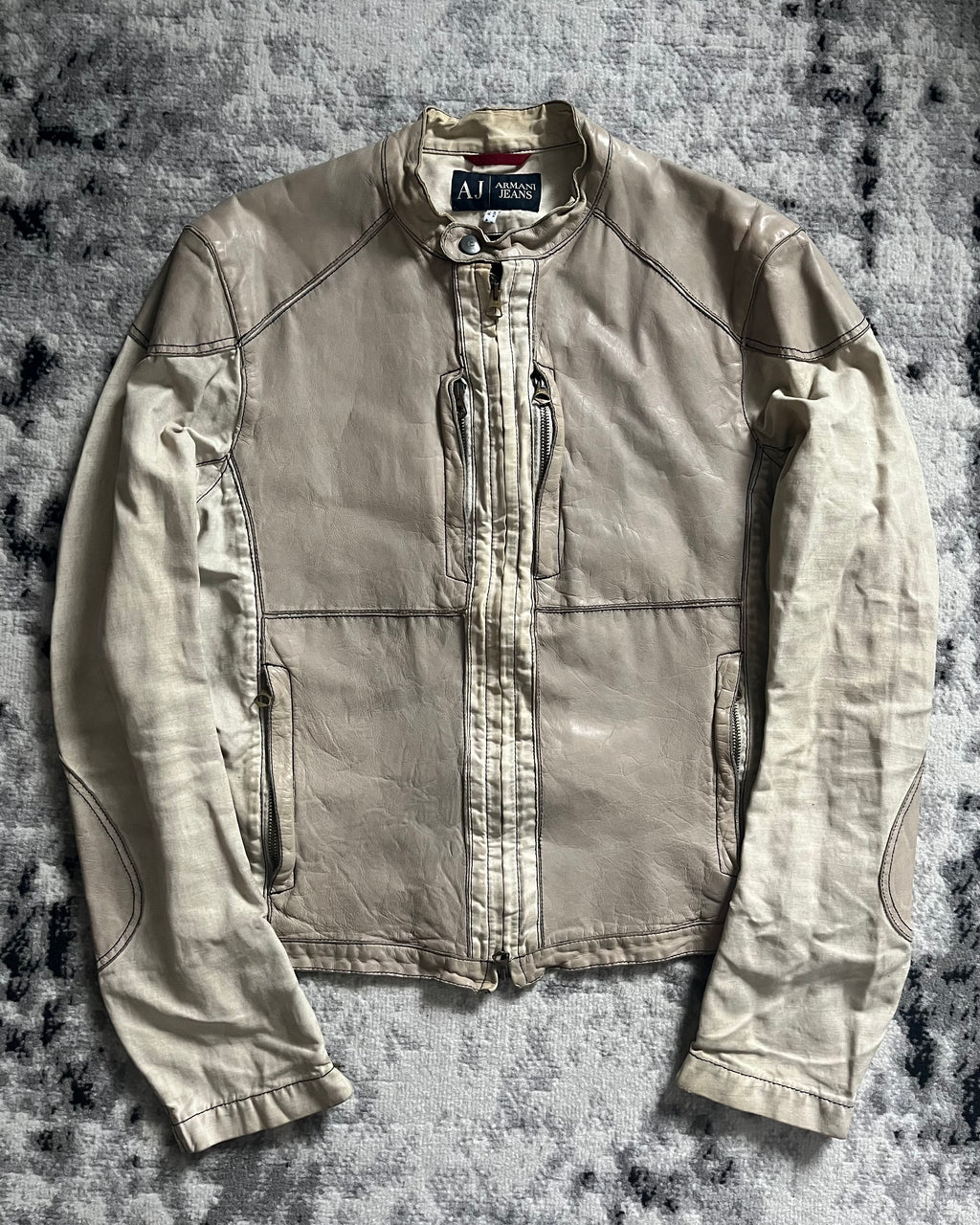 90年代 アルマーニ ハイブリッド プレミアム ベージュ レザー ジャケット (M)