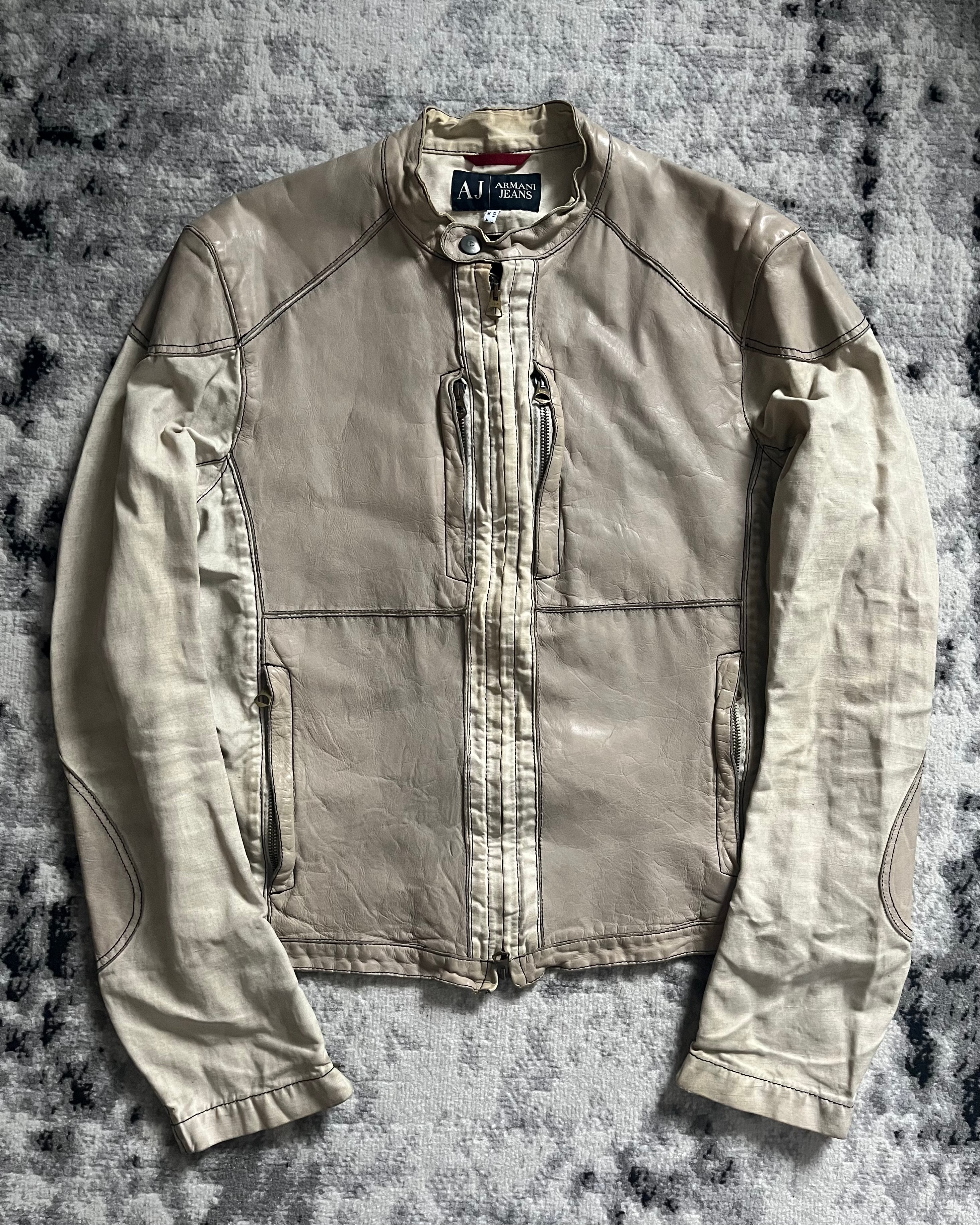 90年代 アルマーニ ハイブリッド プレミアム ベージュ レザー ジャケット (M)