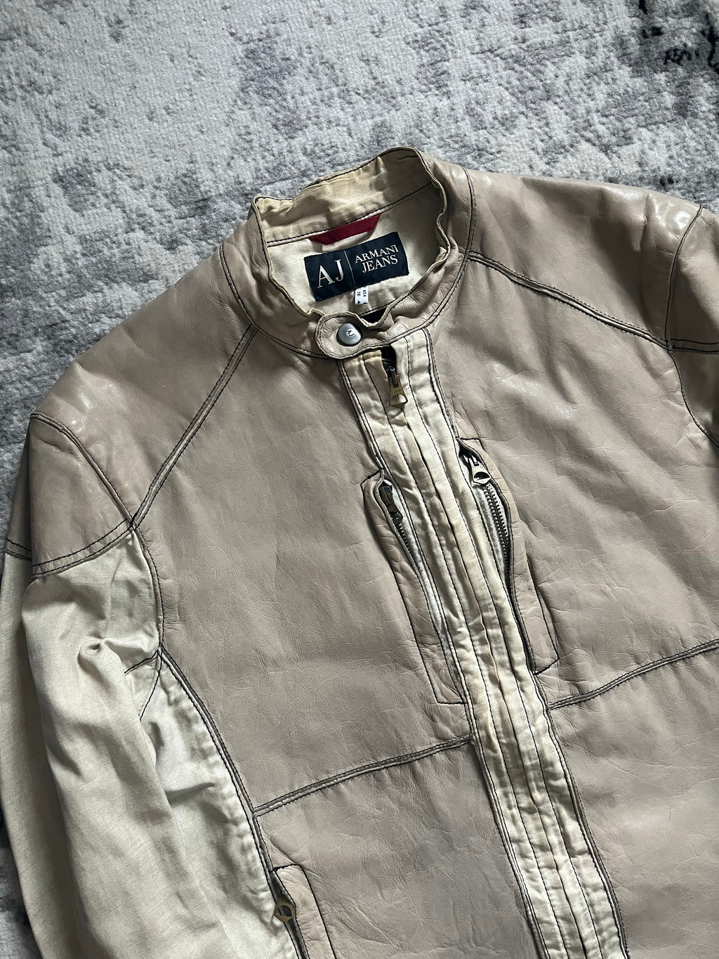 90年代 アルマーニ ハイブリッド プレミアム ベージュ レザー ジャケット (M)
