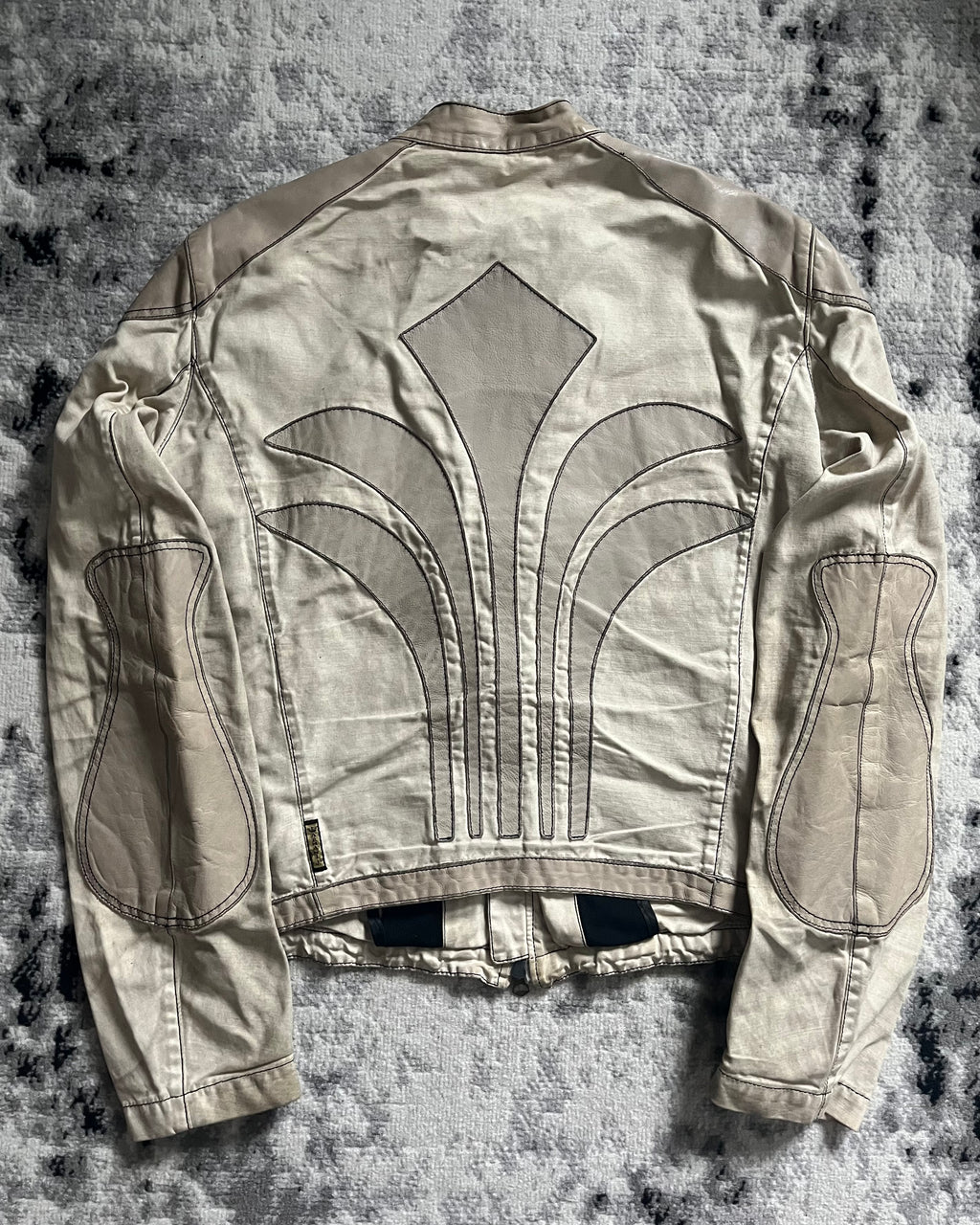 90年代 アルマーニ ハイブリッド プレミアム ベージュ レザー ジャケット (M)