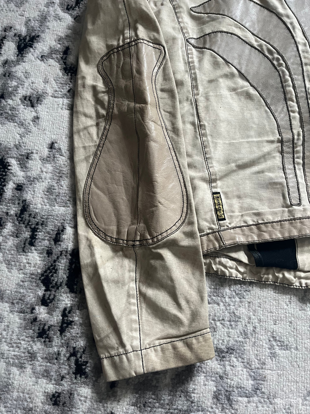 90年代 アルマーニ ハイブリッド プレミアム ベージュ レザー ジャケット (M)