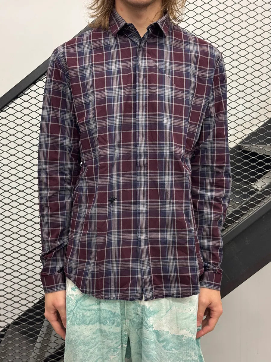 SS2009 Dior Homme Burgundy & Navy Plaid Bee Embroidered Shirt by Kris Van Assche lBanEYtb 0