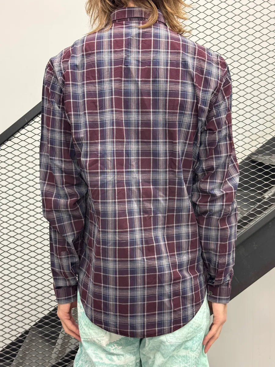 SS2009 Dior Homme Burgundy & Navy Plaid Bee Embroidered Shirt by Kris Van Assche lBanEYtb 1