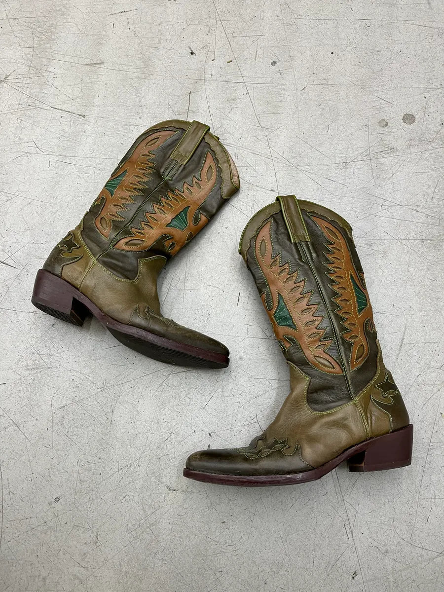 Roberto Cavalli Western Cowboy Olive Santiags Boots BGqkAoNi 2