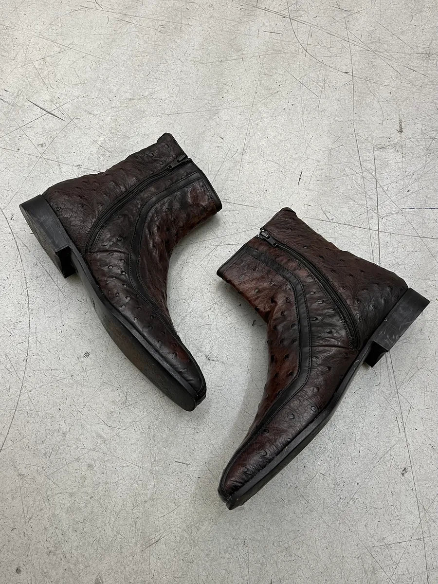 2000s Prada Dark Brown Ostrich Leather Square Toe Boots jrLedGOq 3