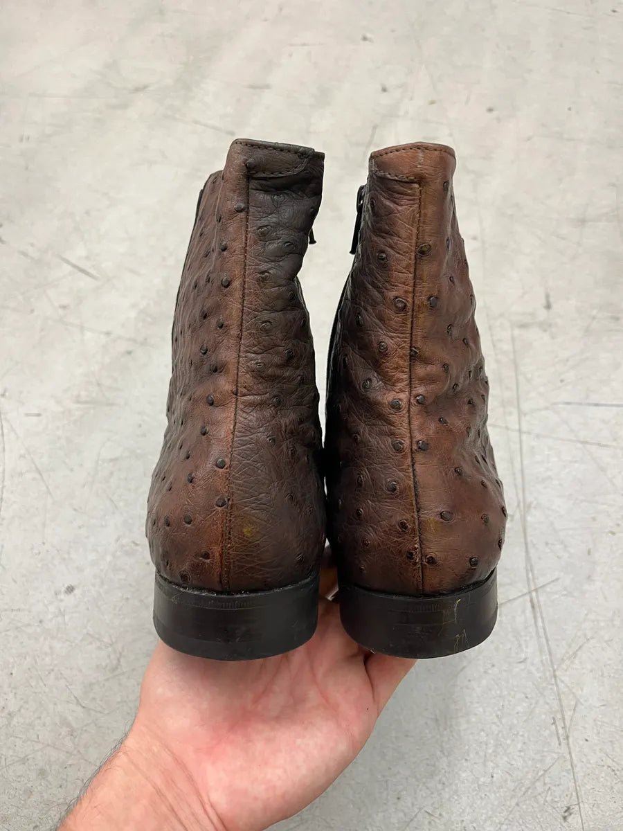 2000s Prada Dark Brown Ostrich Leather Square Toe Boots jrLedGOq 5