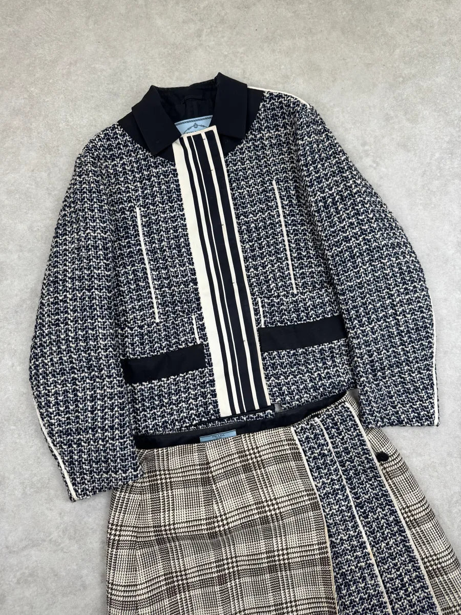 2010s Prada Grey Wool Striped Light Tweed Jacket zwvGrOE 3