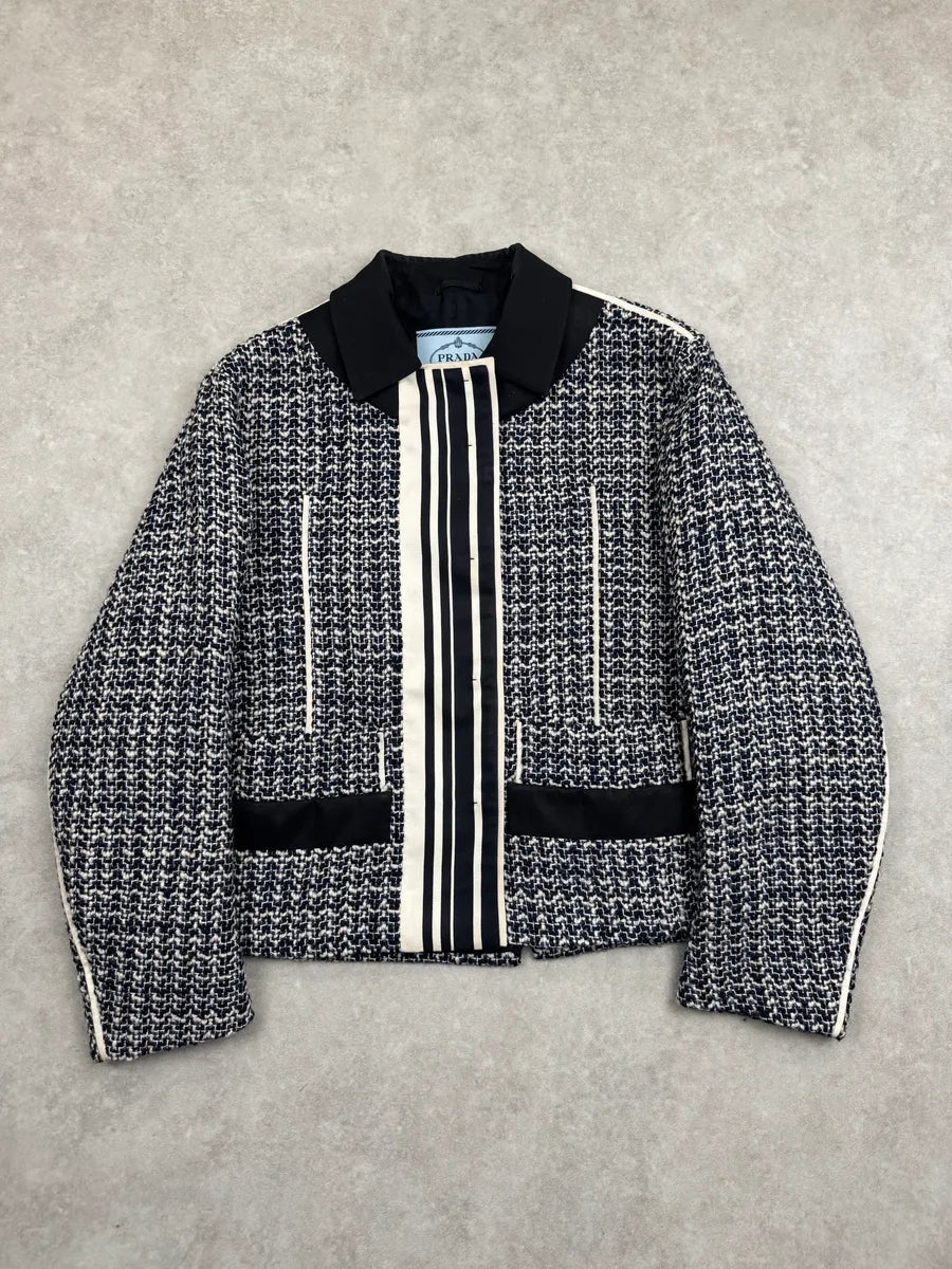 2010s Prada Grey Wool Striped Light Tweed Jacket zwvGrOE 0