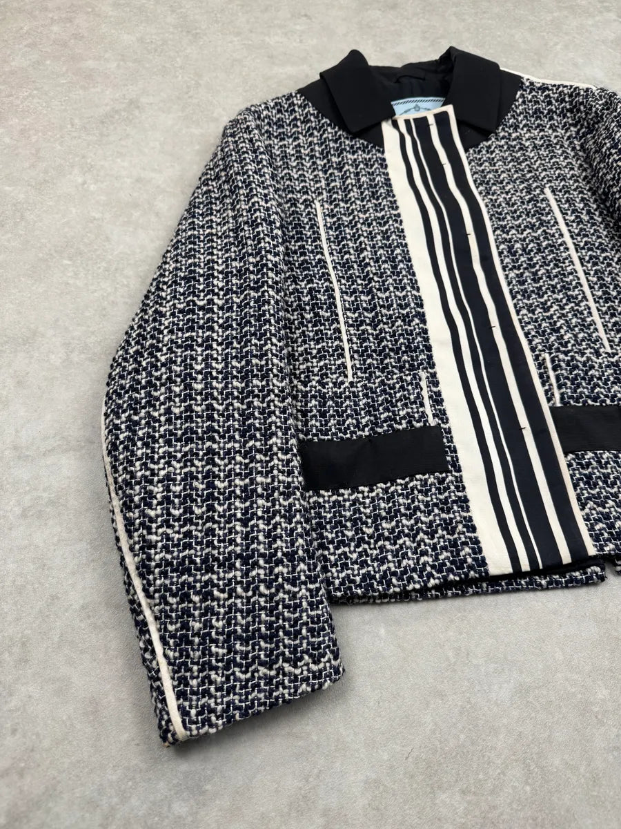 2010s Prada Grey Wool Striped Light Tweed Jacket zwvGrOE 4