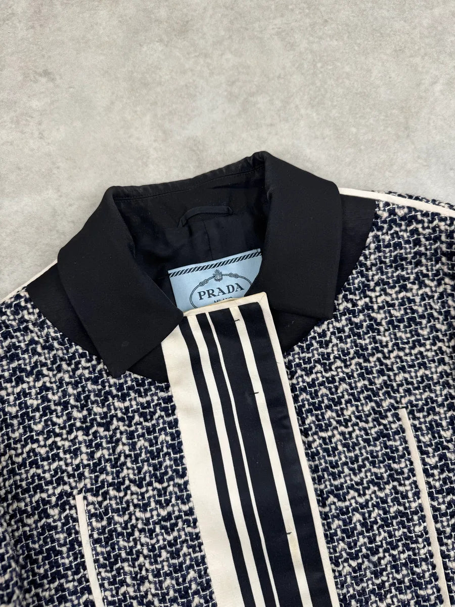 2010s Prada Grey Wool Striped Light Tweed Jacket zwvGrOE 5