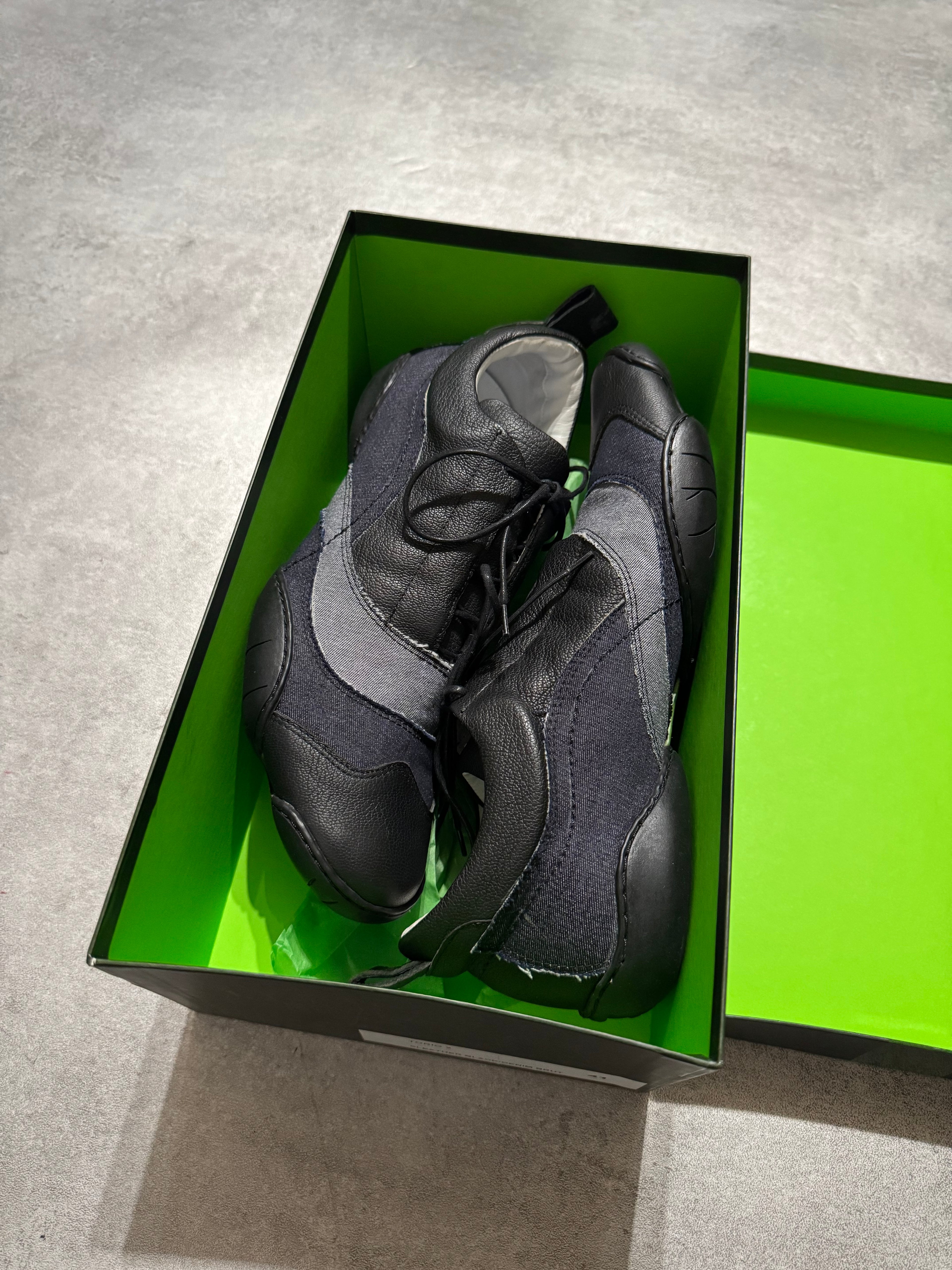 Marithé + François Girbaud Moto Brut Denim Black Leather Low Sneakers (41)