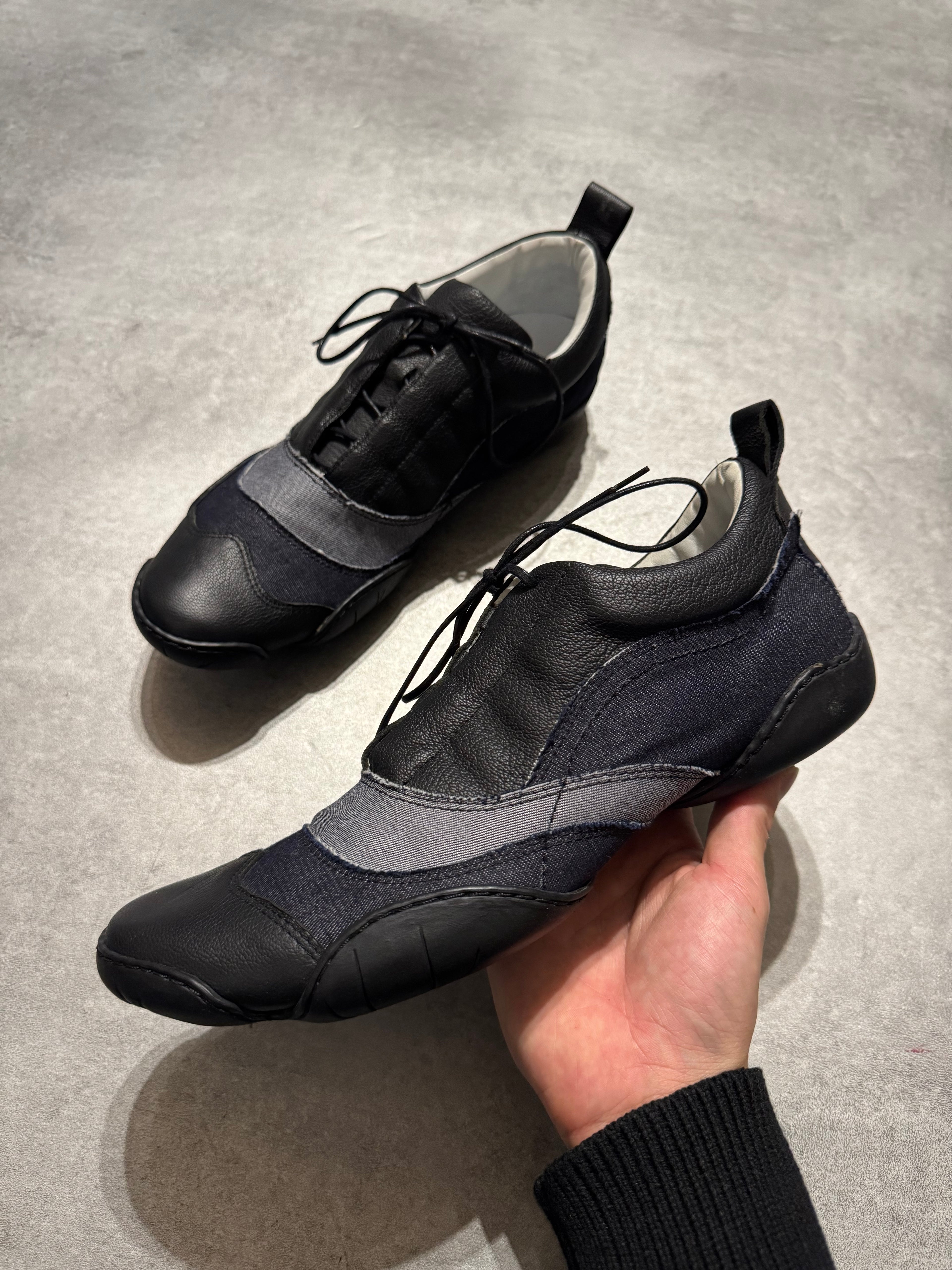Marithé + François Girbaud Moto Brut Denim Black Leather Low Sneakers (41)
