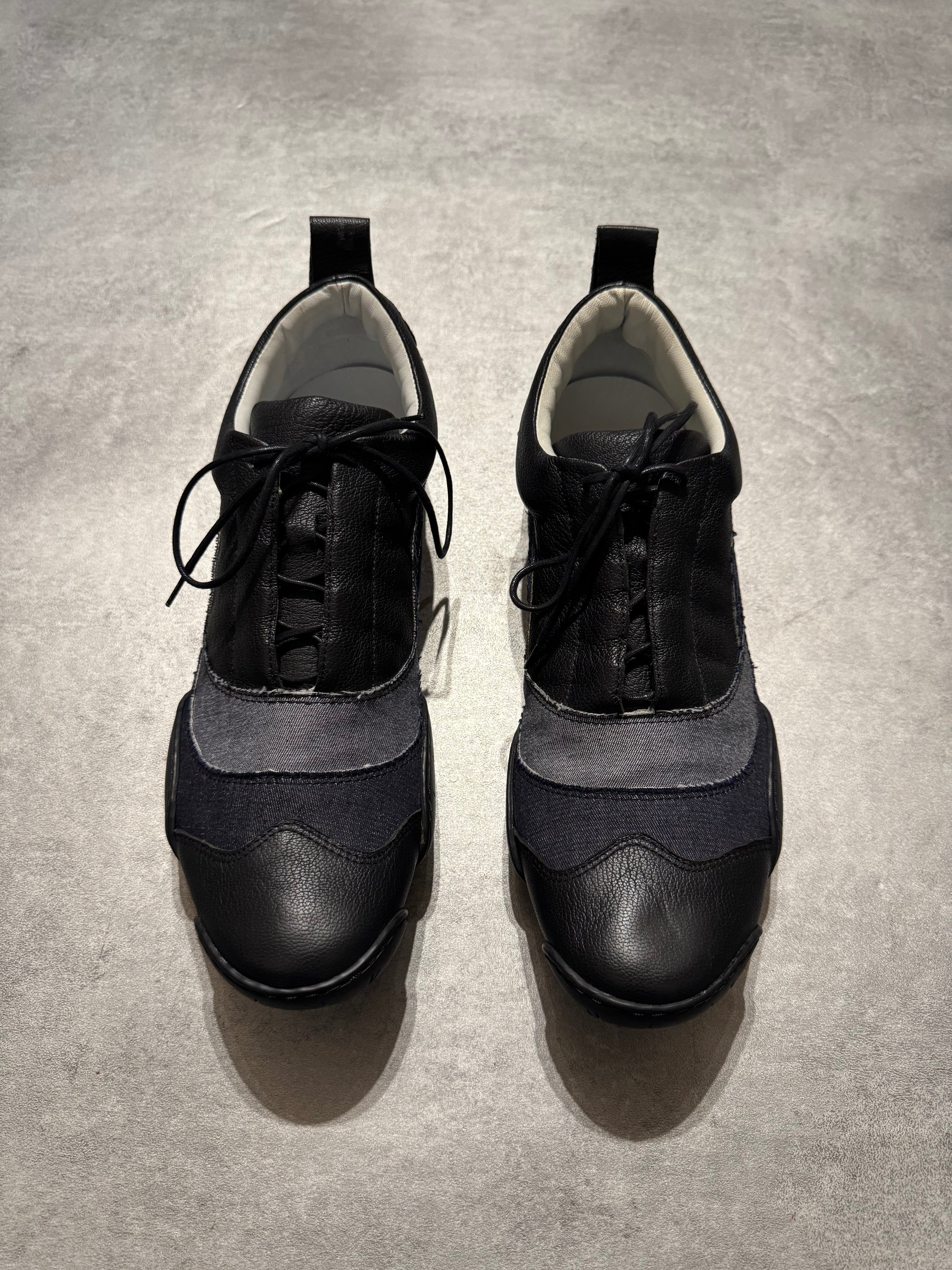 Marithé + François Girbaud Moto Brut Denim Black Leather Low Sneakers (41)