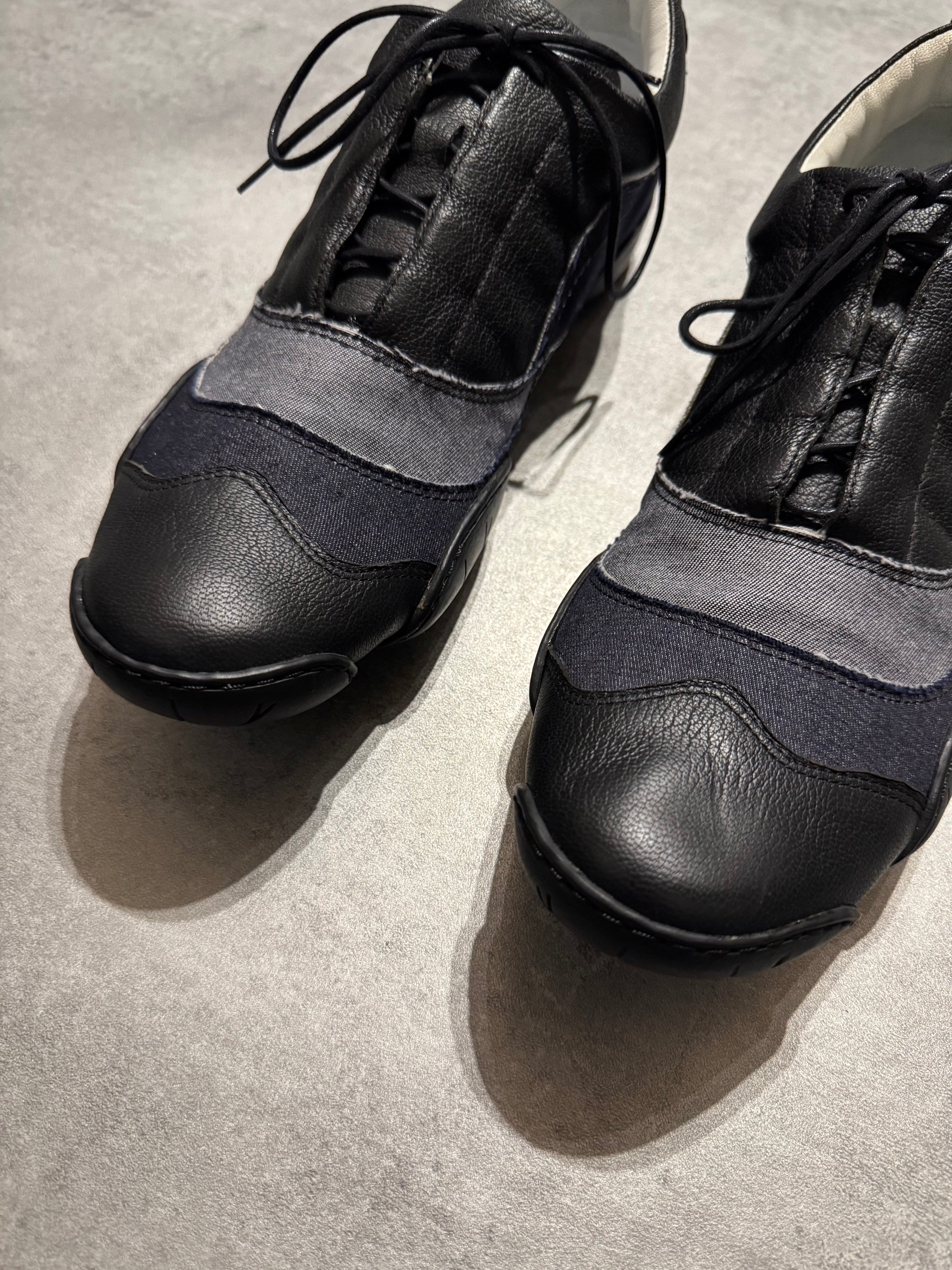 Marithé + François Girbaud Moto Brut Denim Black Leather Low Sneakers (41)