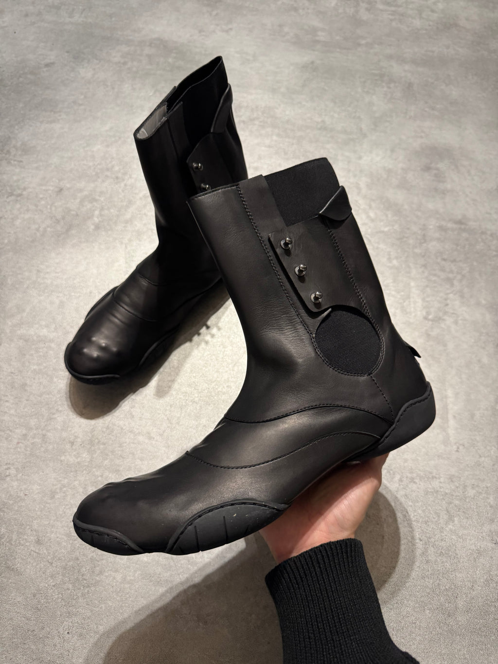 Marithé + François Girbaud Black Leather Ninja Ankle Boots (41)