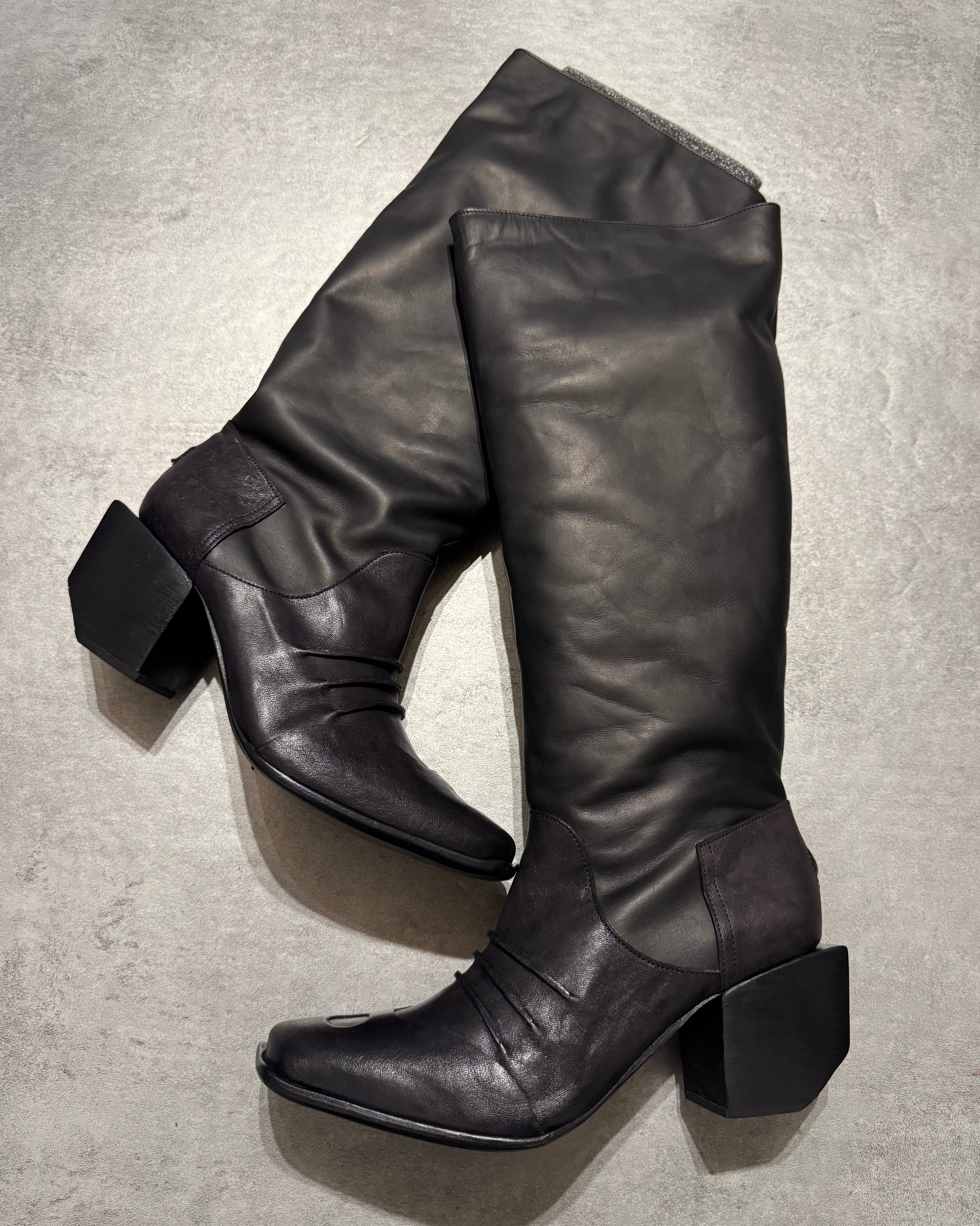 Marithé + François Girbaud Santiag Black Leather Boots (40)