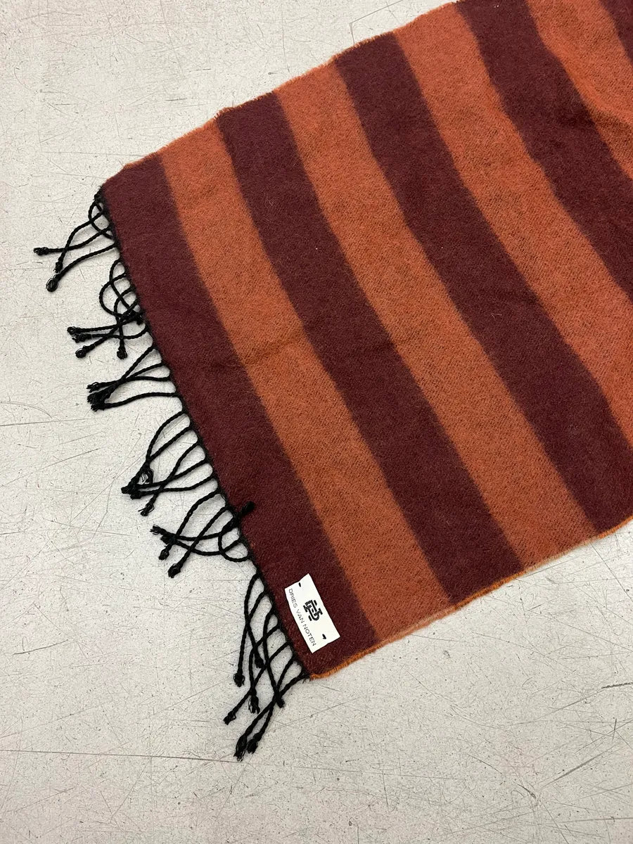 2000s Dries Van Noten Brown Orange Teint Striped Reversible Wool Scarf wBhDuNBX 5