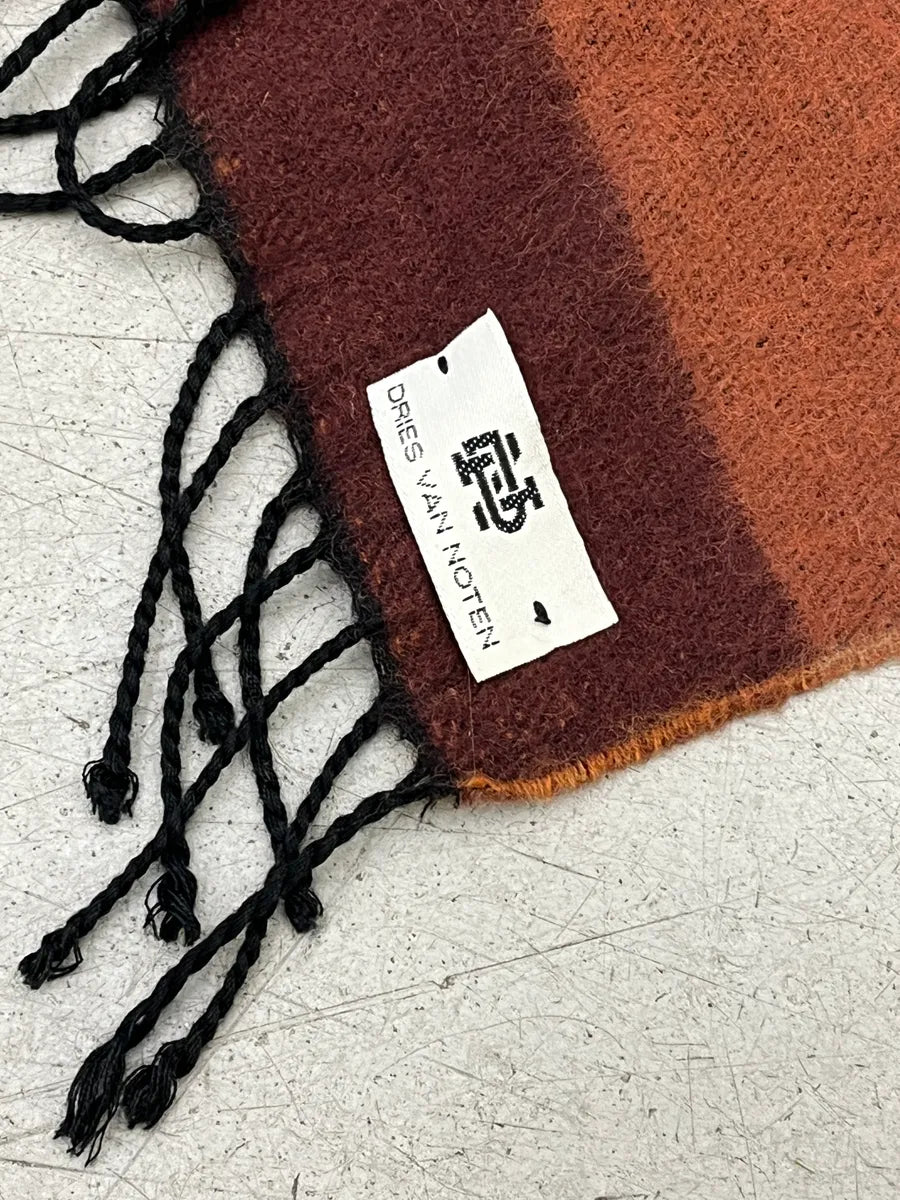 2000s Dries Van Noten Brown Orange Teint Striped Reversible Wool Scarf wBhDuNBX 6
